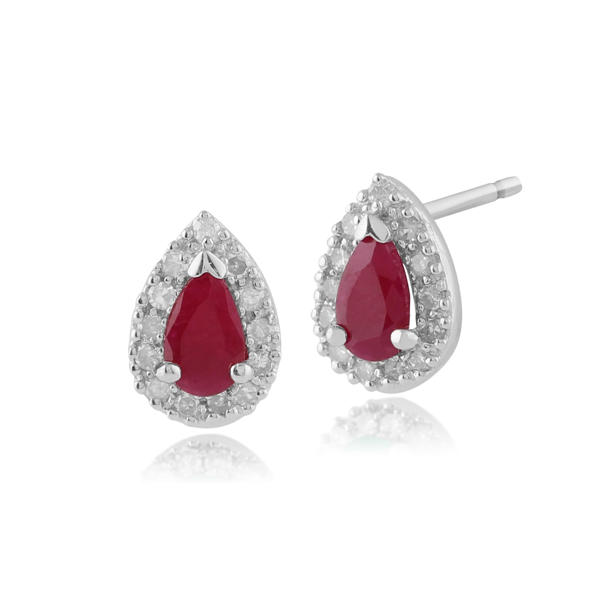 Classic Pear Ruby & Diamond Cluster Stud Earrings in 9ct White Gold - Gemondo