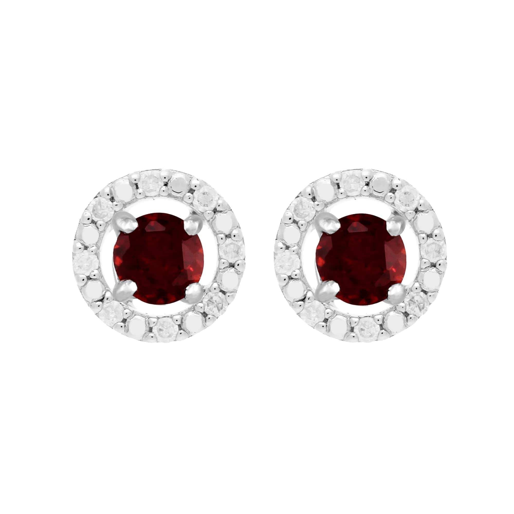 117E0031109-162E0228019 Classic Round Garnet Stud Earrings and Detachable Diamond Round Ear Jacket in 9ct White Gold 1