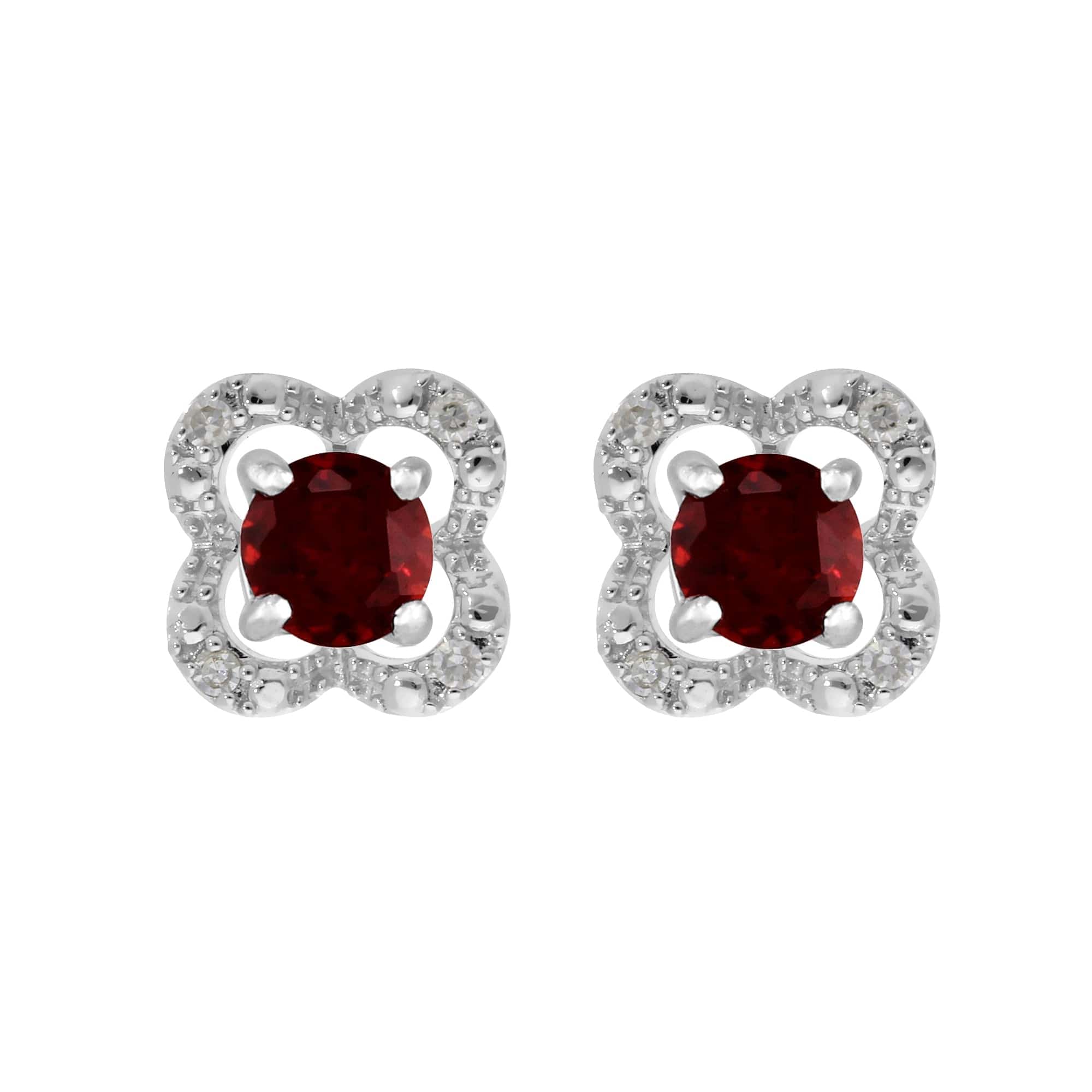 117E0031109-162E0244019 Classic Round Garnet Studs with Detachable Diamond Flower Ear Jacket in 9ct White Gold 1
