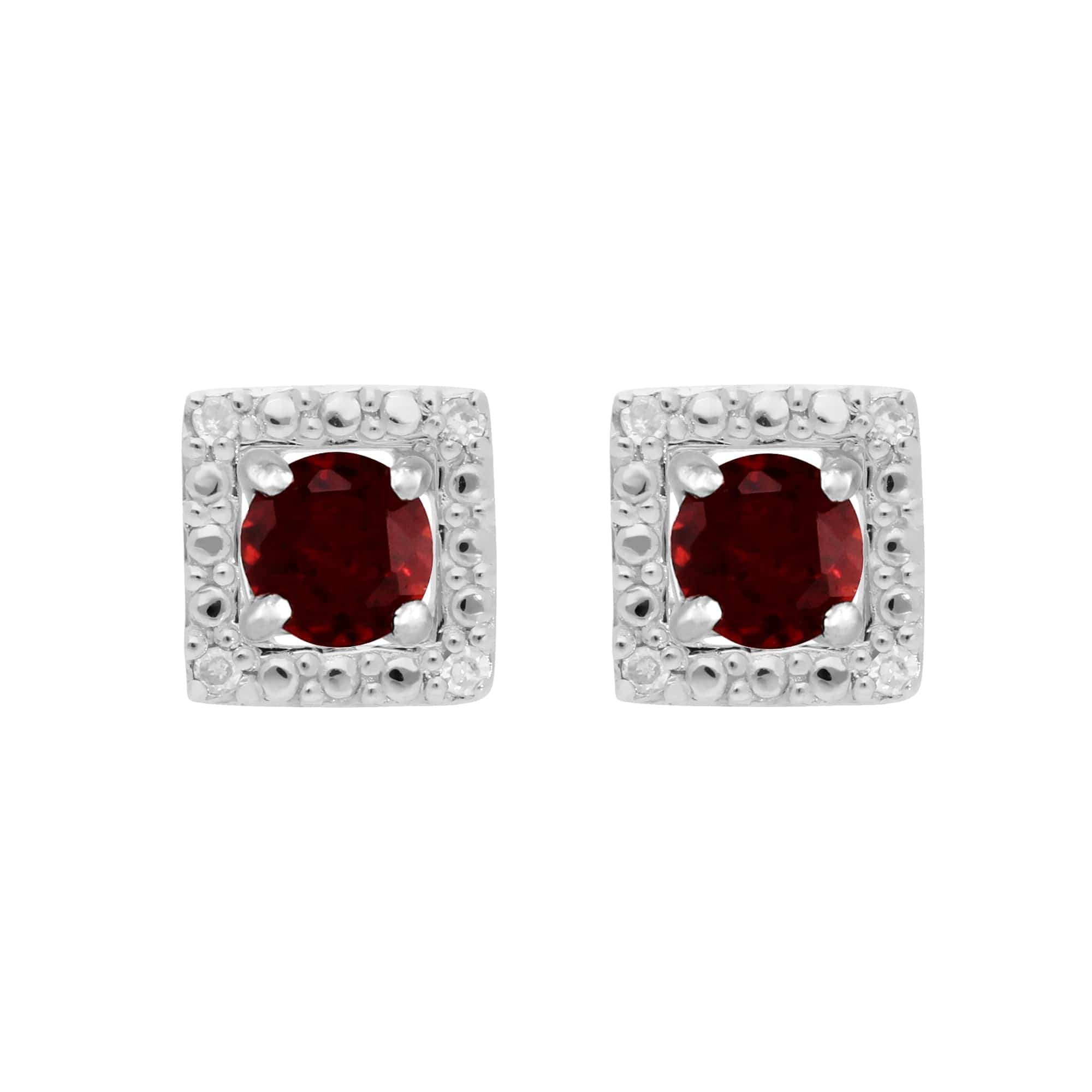 117E0031109-162E0245019 Classic Round Garnet Stud Earrings with Detachable Diamond Square Ear Jacket in 9ct White Gold 1