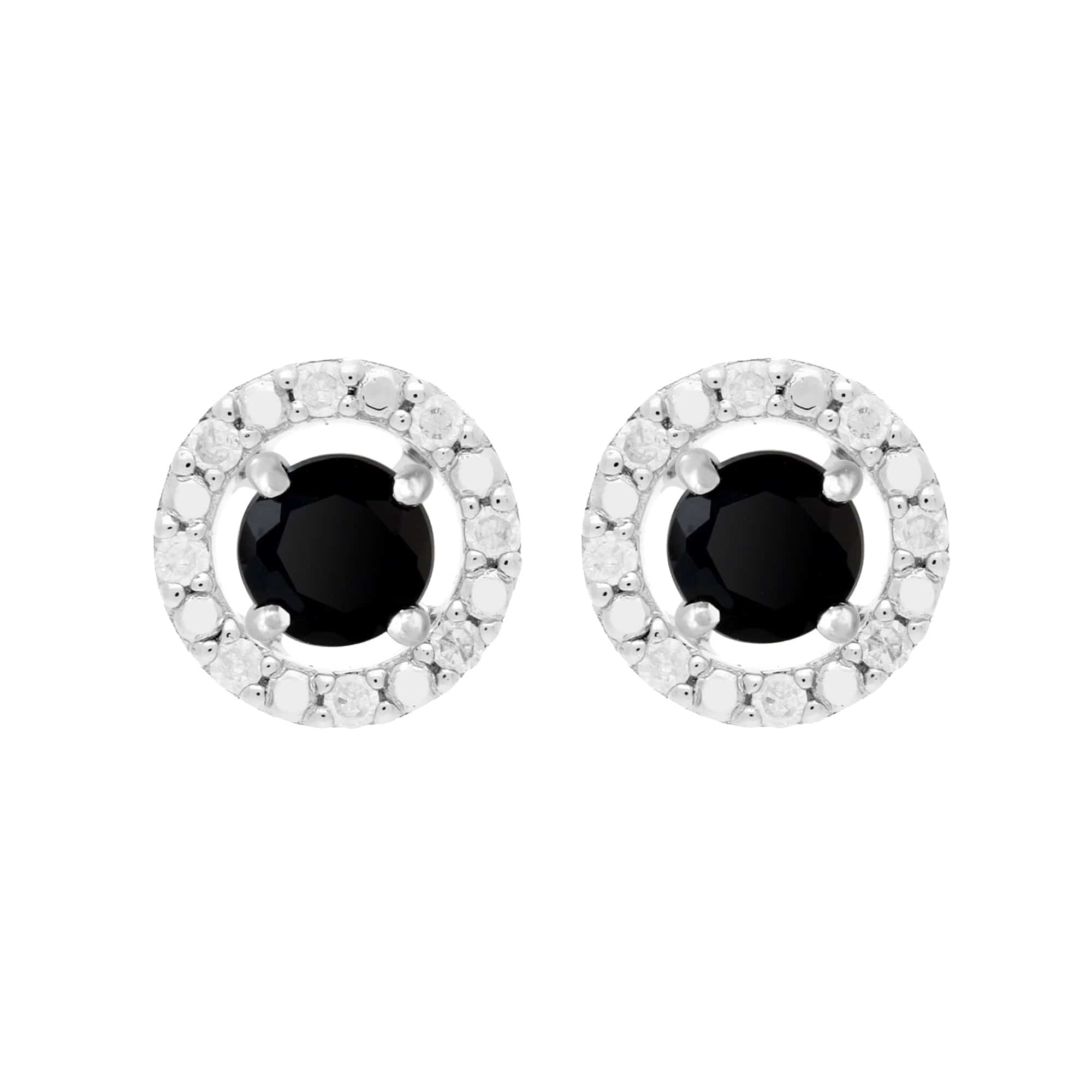117E0031119-162E0228019 Classic Round Black Onyx Stud Earrings and Detachable Diamond Round Ear Jacket in 9ct White Gold 1