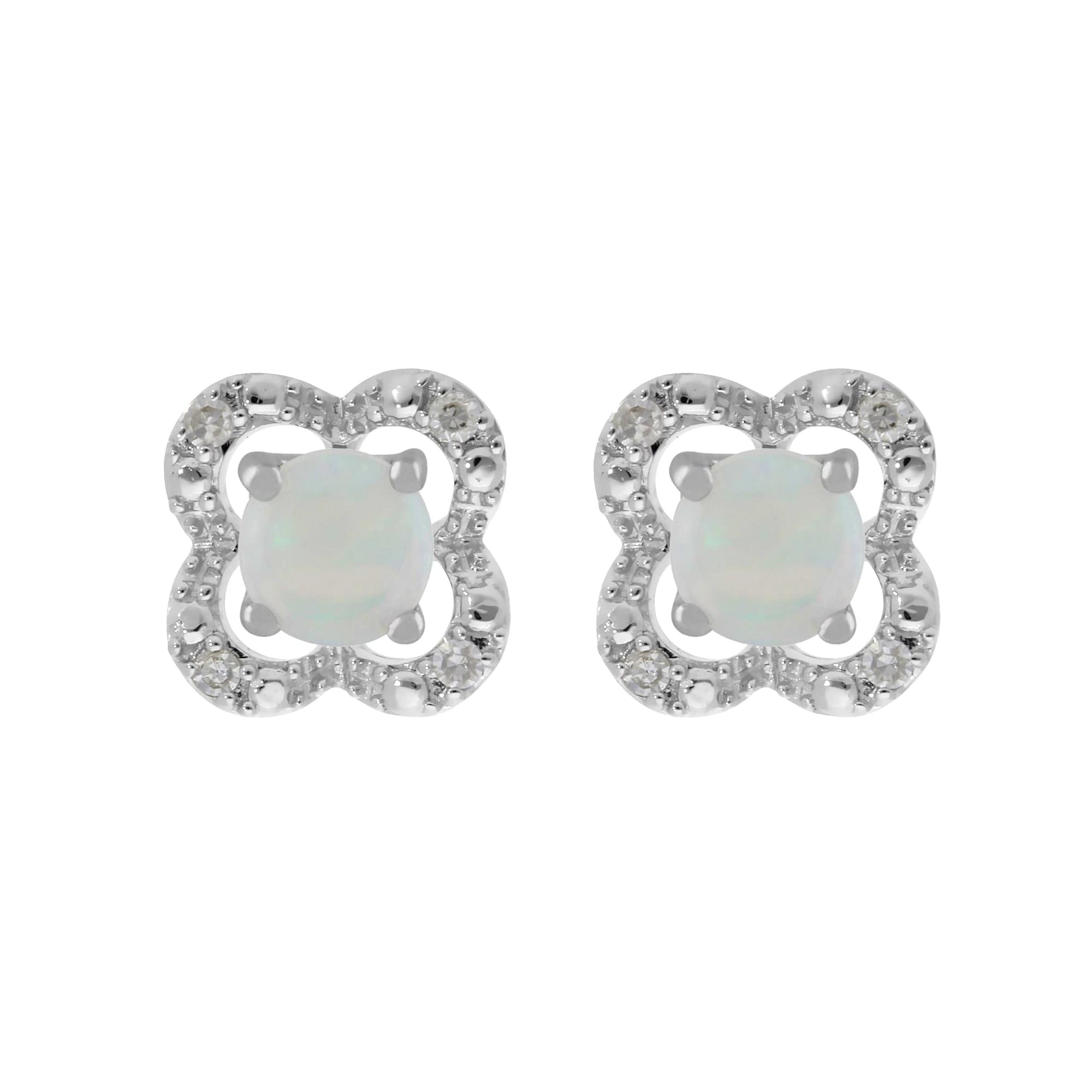 117E0031149-162E0244019 Classic Round Opal Studs with Detachable Diamond Flower Ear Jacket in 9ct White Gold 1
