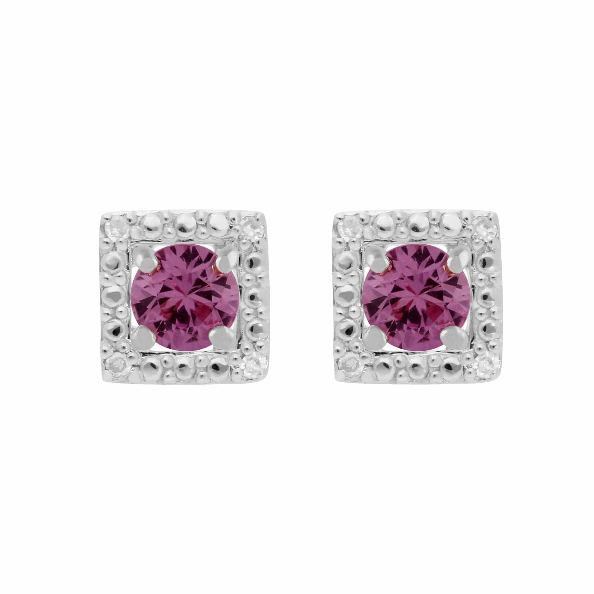 117E0031159-162E0245019 Classic Round Pink Sapphire Studs with Detachable Diamond Square Ear Jacket in 9ct White Gold 1