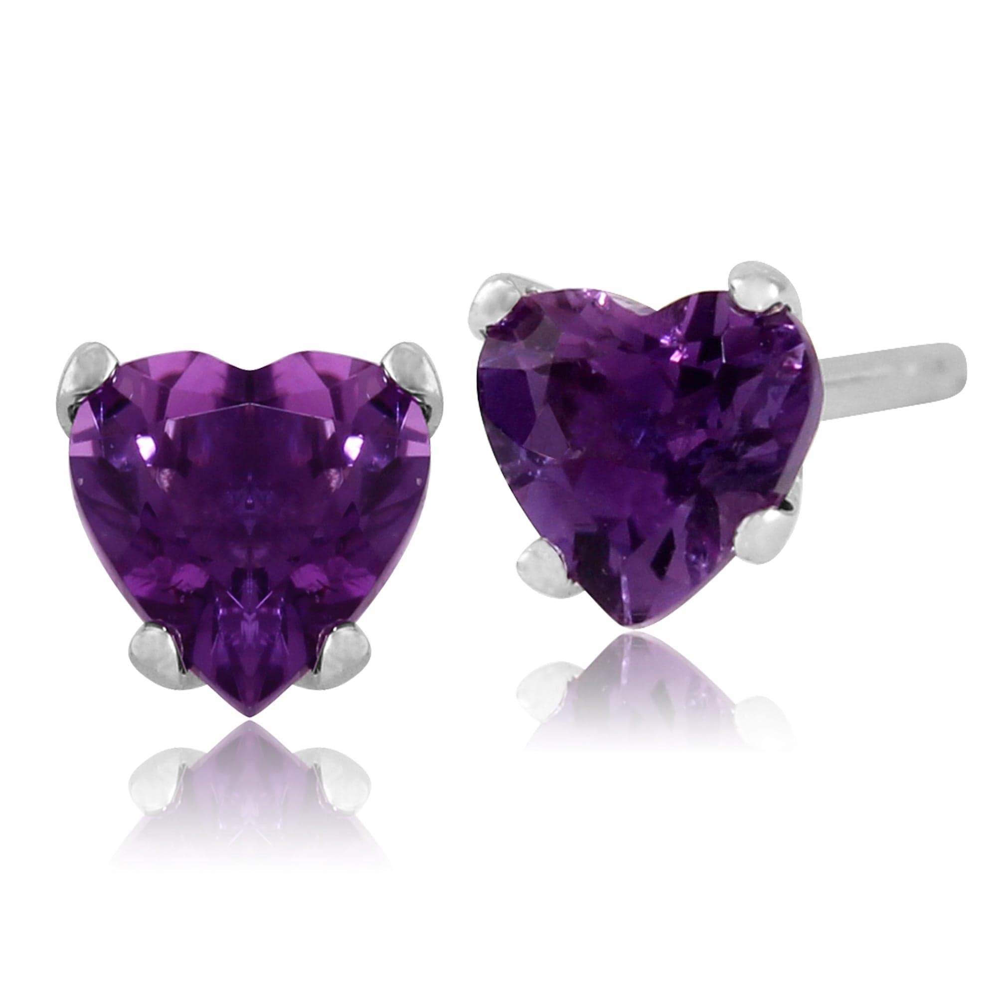 Petite Heart Amethyst Stud Earrings in 9ct White Gold - Gemondo