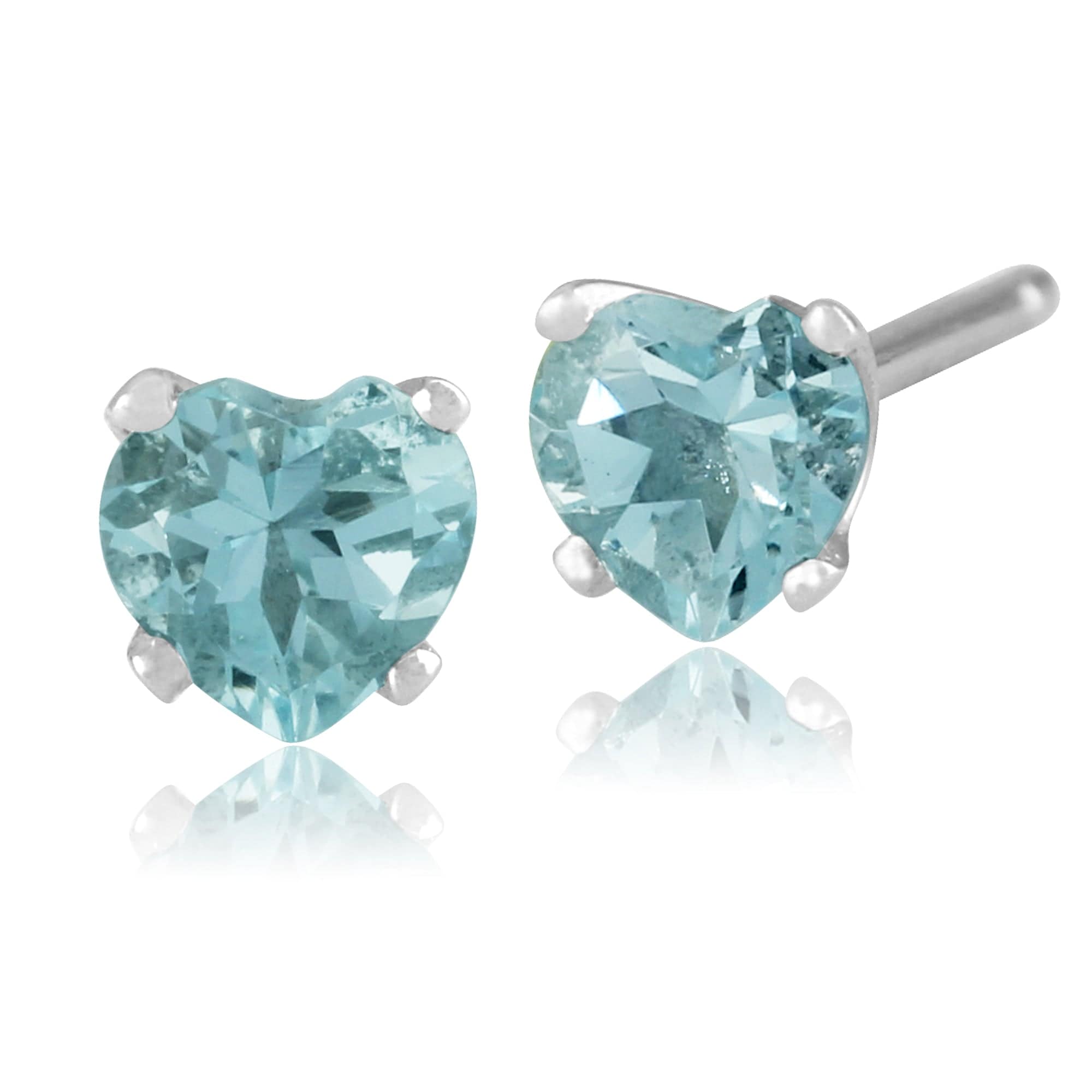 Classic Heart Aquamarine Stud Earrings in 9ct White Gold