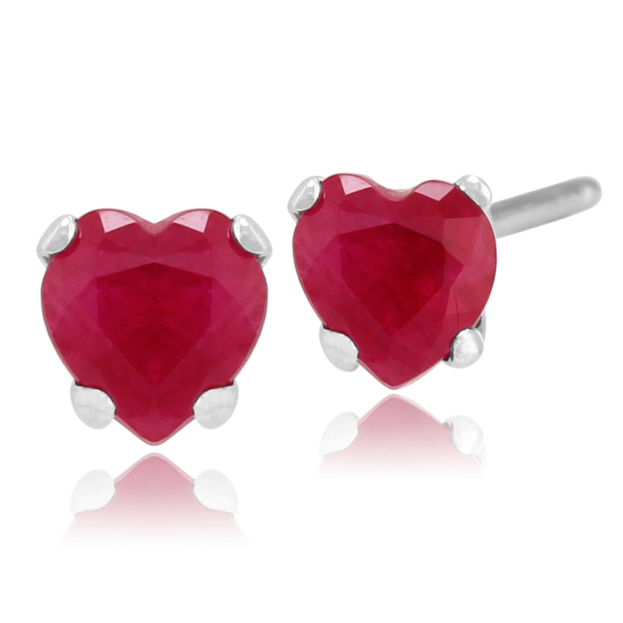 Petite  Heart Ruby Stud Earrings in 9ct White Gold - Gemondo