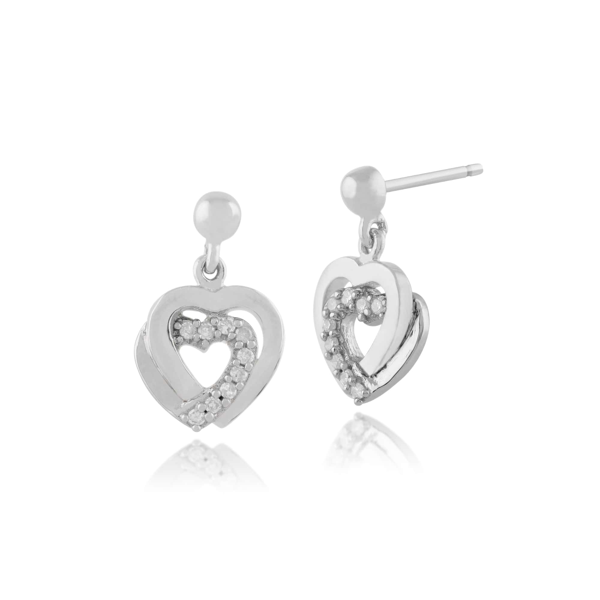 Classic Round Diamond Heart Drop Earrings in 9ct White Gold - Gemondo