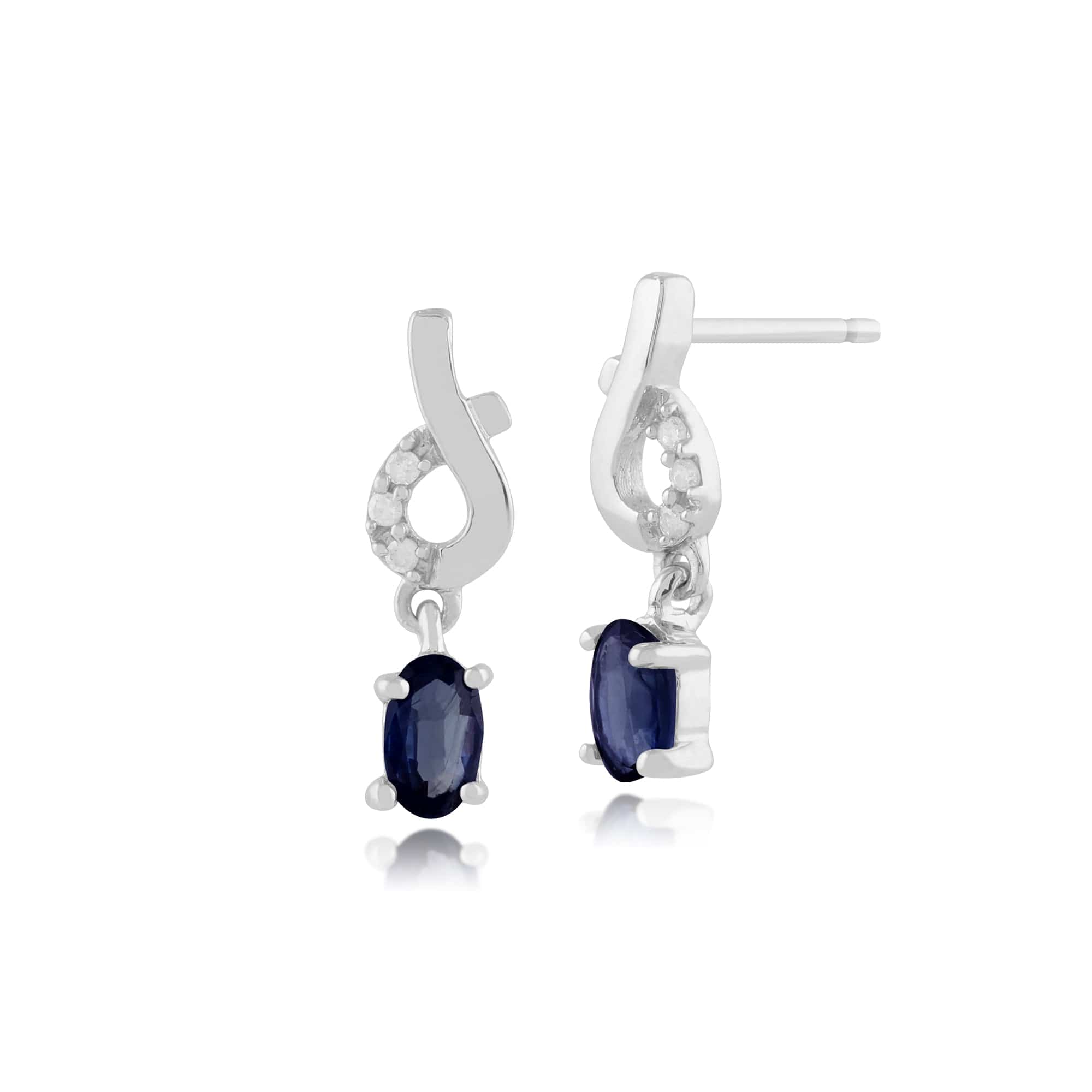Classic Oval Light Blue Sapphire & Diamond Drop Earrings in 9ct White Gold