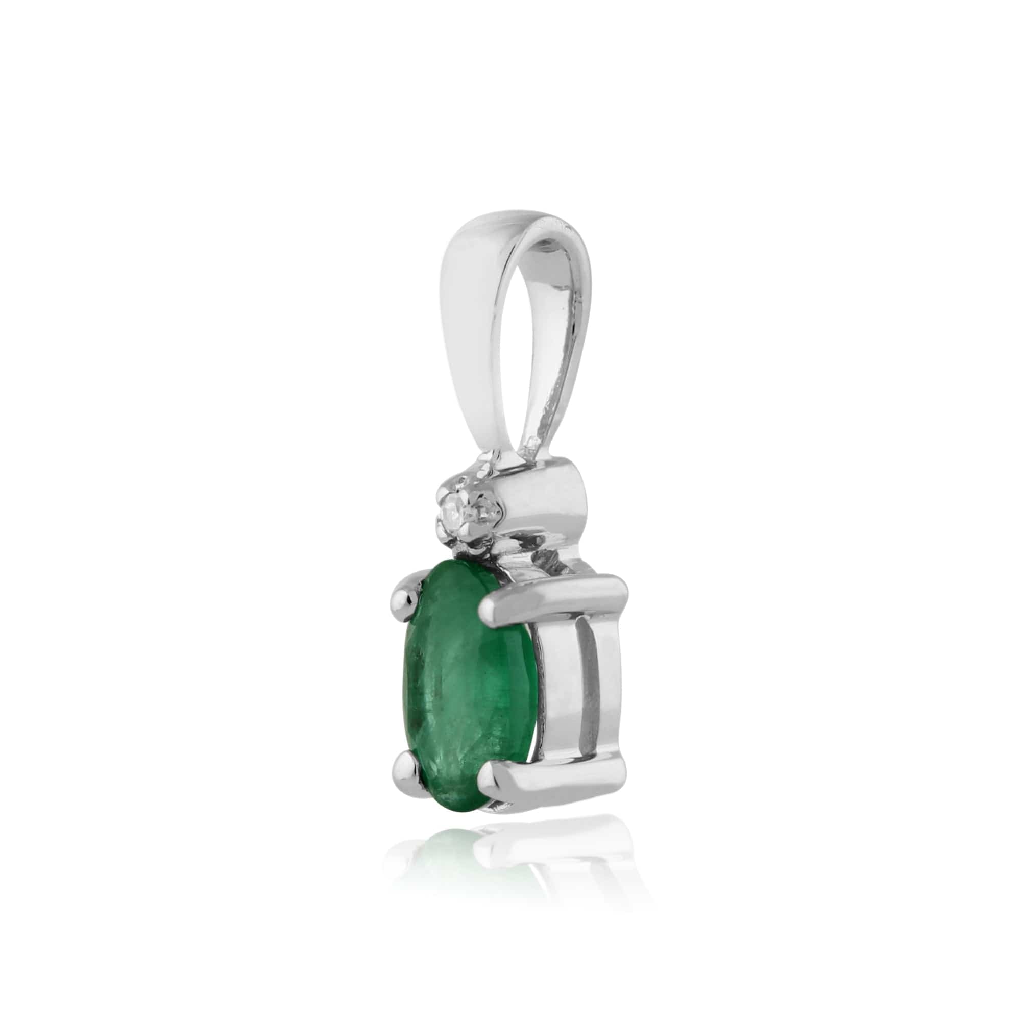 Classic Oval Emerald & Diamond Pendant in 9ct White Gold - Gemondo