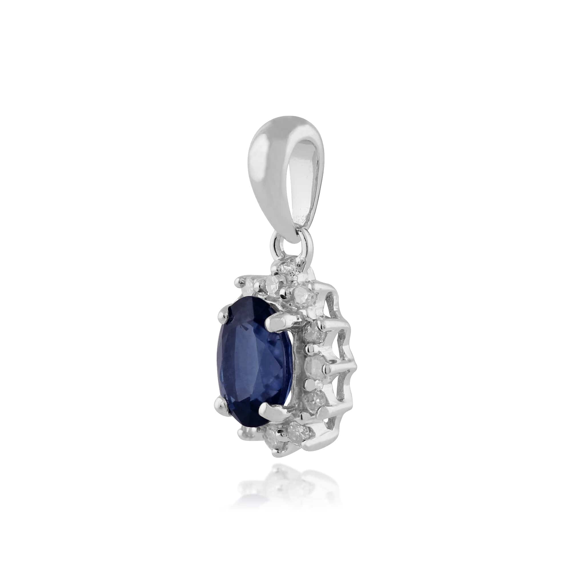 7062 Classic Oval Sapphire & Diamond Cluster Pendant in 9ct White Gold 3