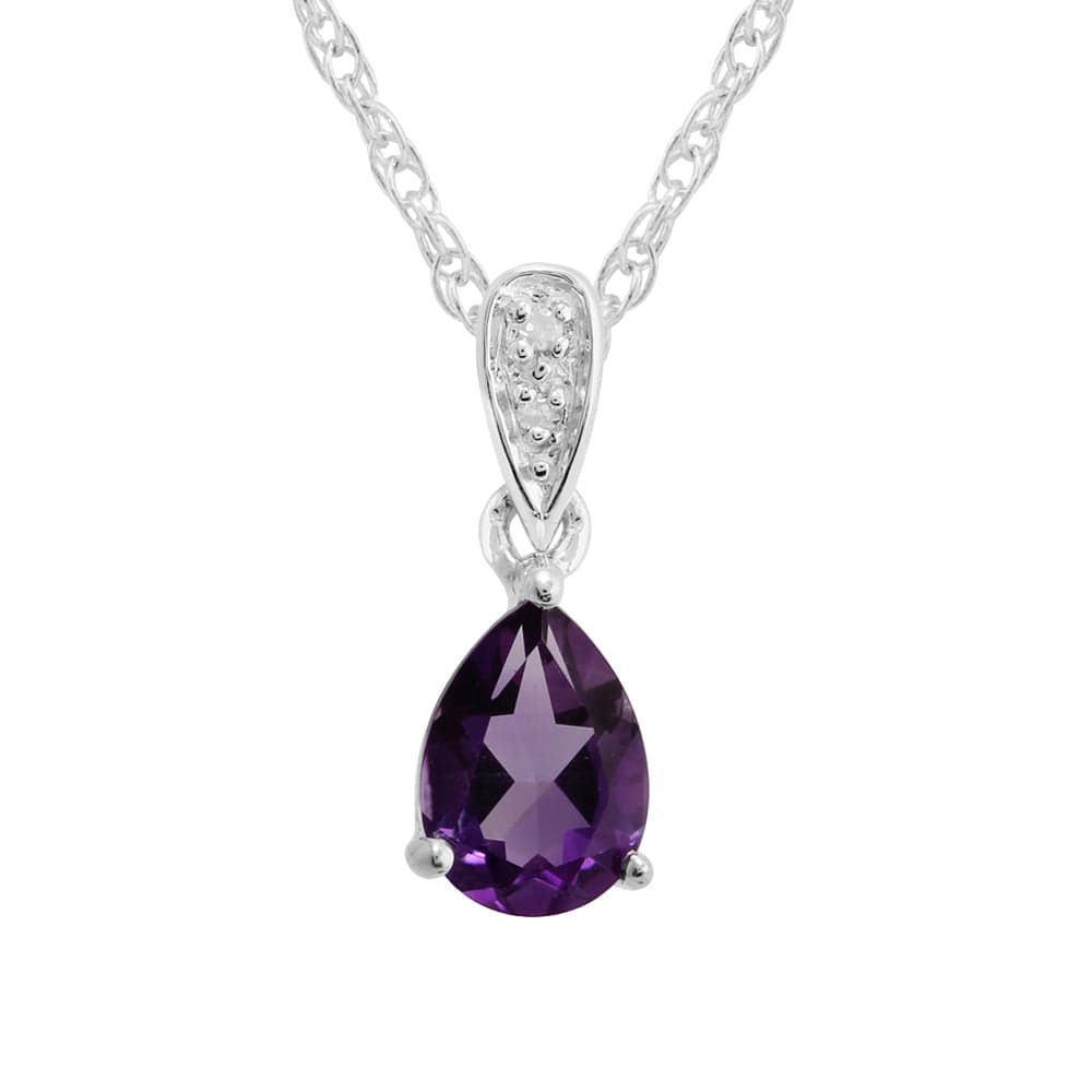 9ct White Gold 0.58ct Natural Amethyst & Diamond Classic Pendant on Chain Image