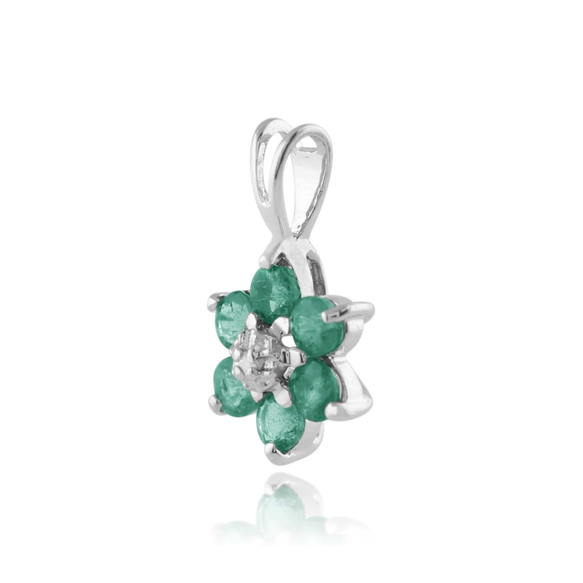 Floral Round Emerald & Diamond Cluster Pendant in 9ct White Gold
