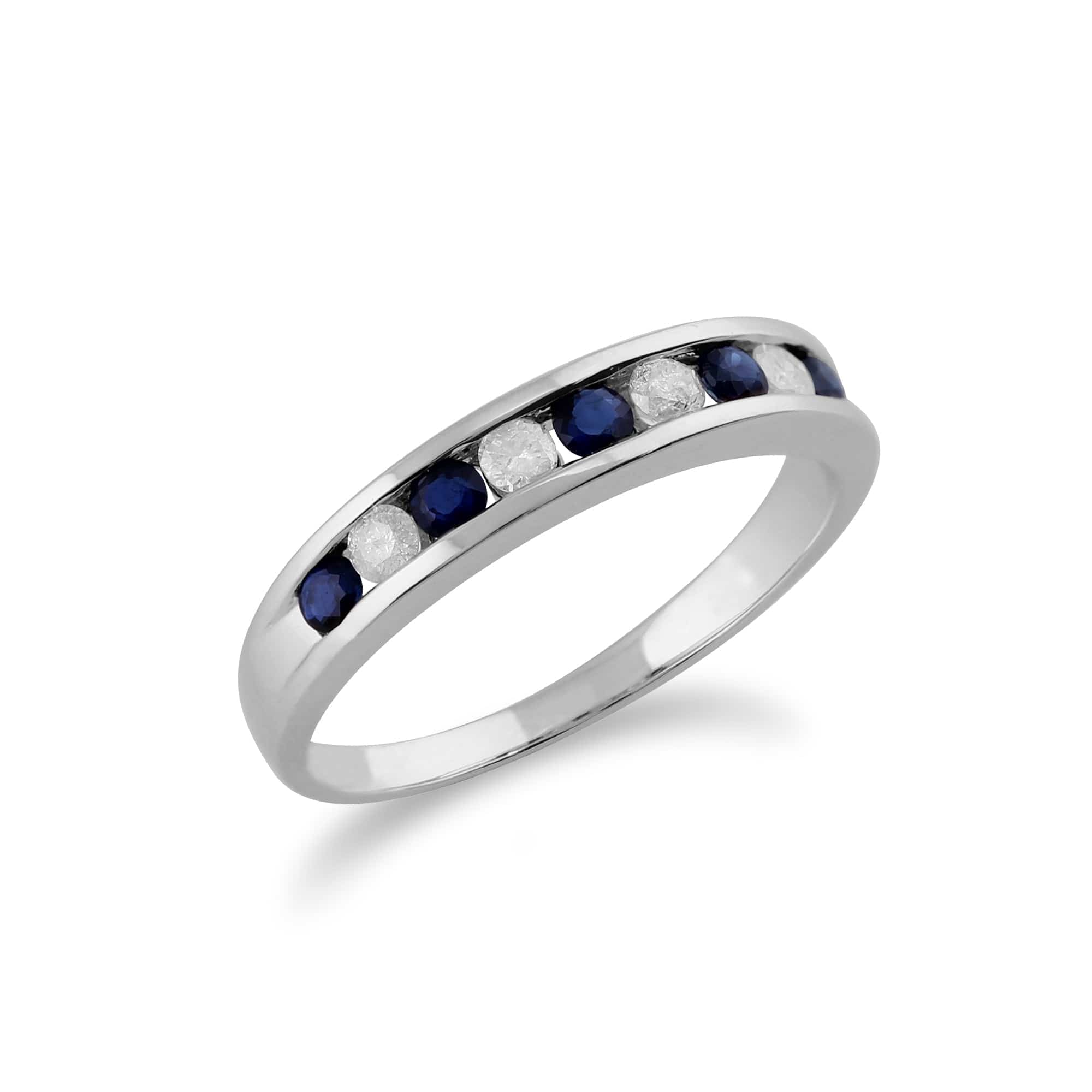 Classic Round Sapphire & Diamond 9ct White Gold Half Eternity Ring Side