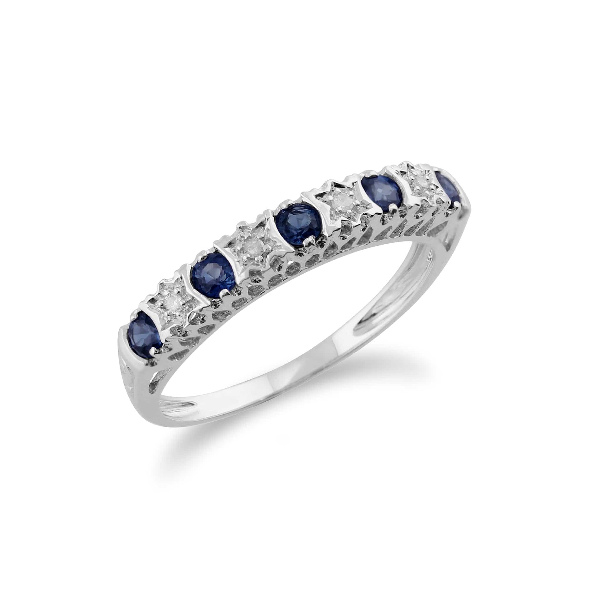 181R3122069 Classic Round Sapphire & Diamond Half Eternity Band in 9ct White Gold 1