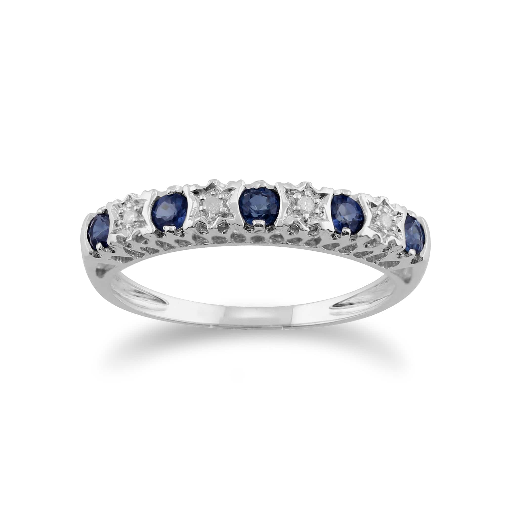 Classic Round Sapphire & Diamond Half Eternity Band in 9ct White Gold