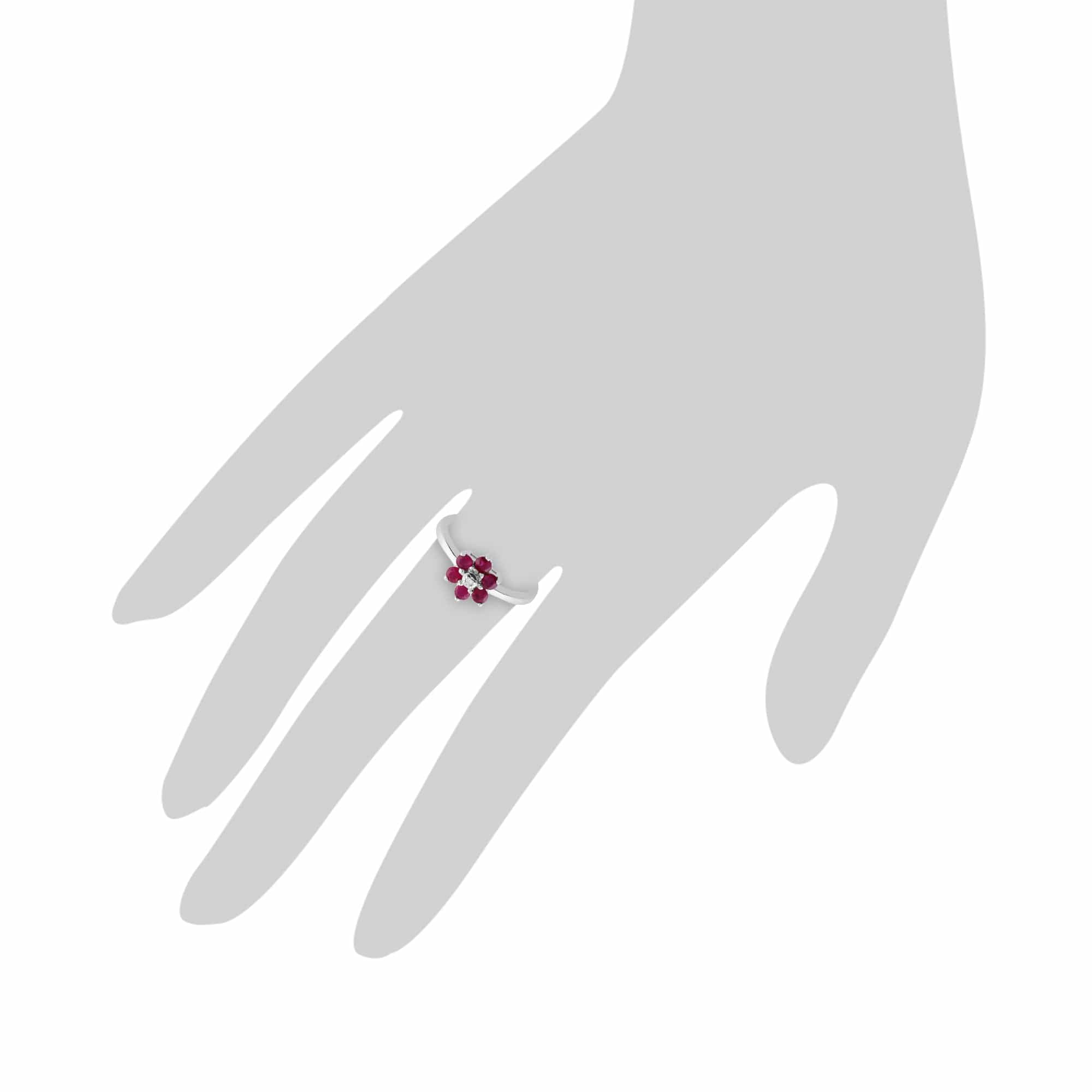 Floral Round Ruby & Diamond Cluster Ring in 9ct White Gold - Gemondo