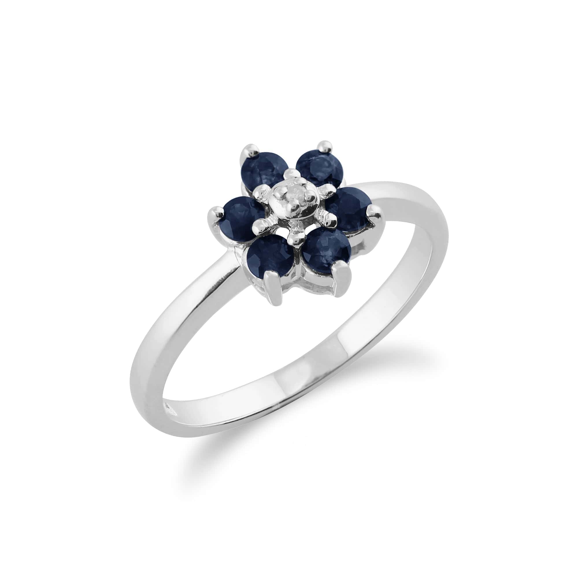 117R0051039 Floral Round Sapphire & Diamond Cluster Ring in 9ct White Gold 2
