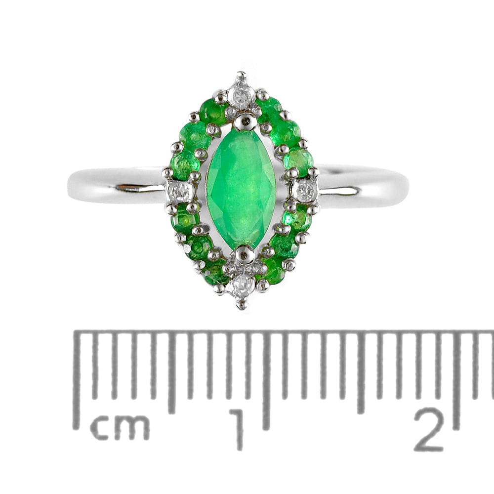 9ct White Gold 0.48ct Natural Emerald & 1.6pt Diamond Cluster Ring Image 4