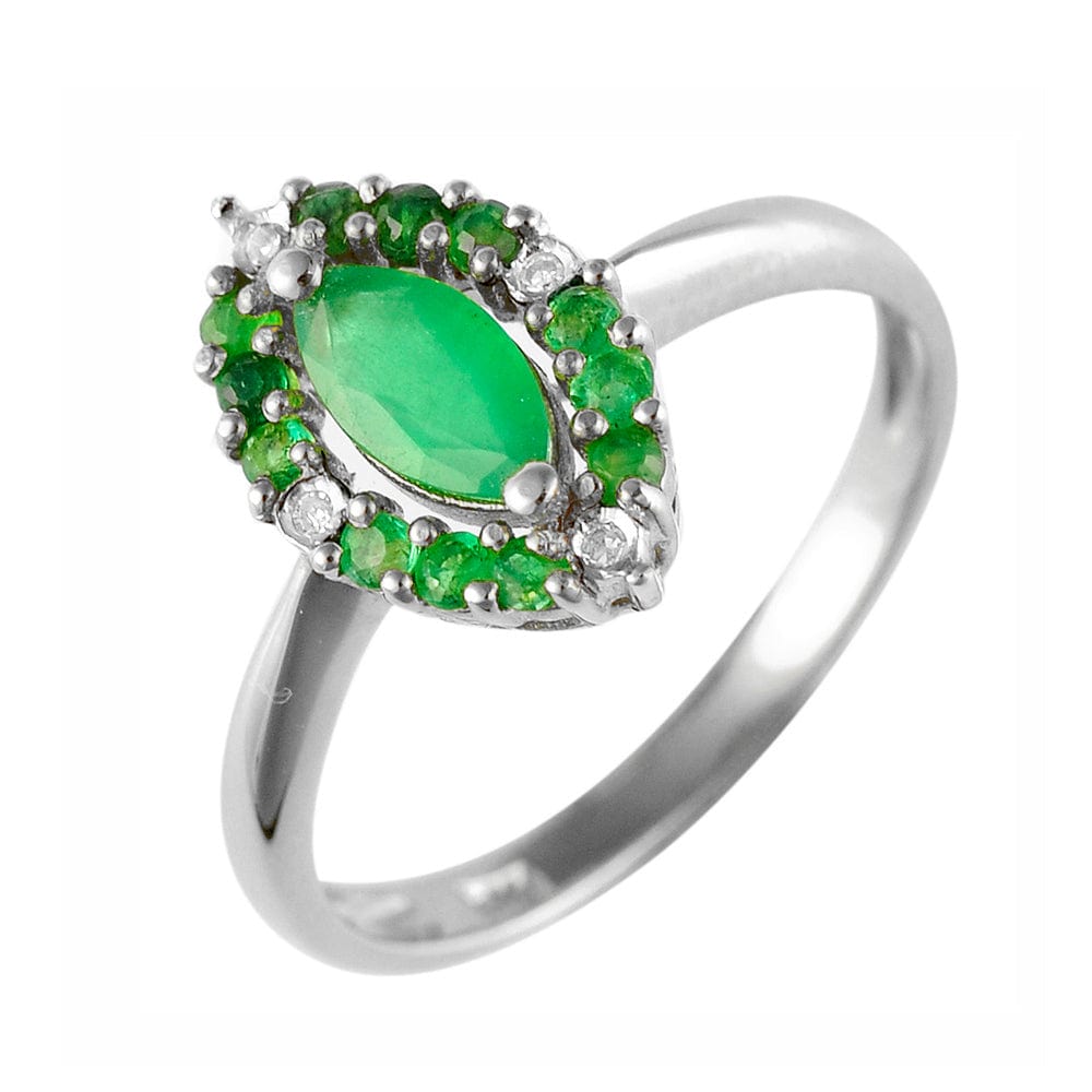 9ct White Gold 0.48ct Natural Emerald & 1.6pt Diamond Cluster Ring Image 1