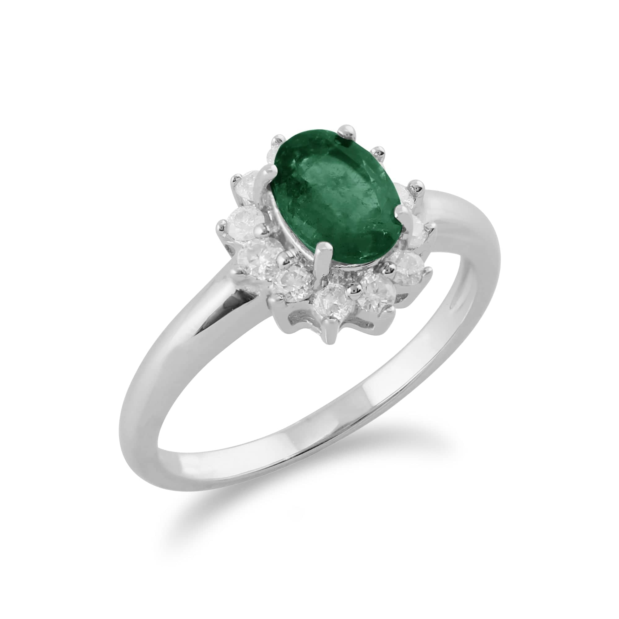 Classic Pear Emerald & Diamond Cluster Ring in 9ct White Gold - Gemondo