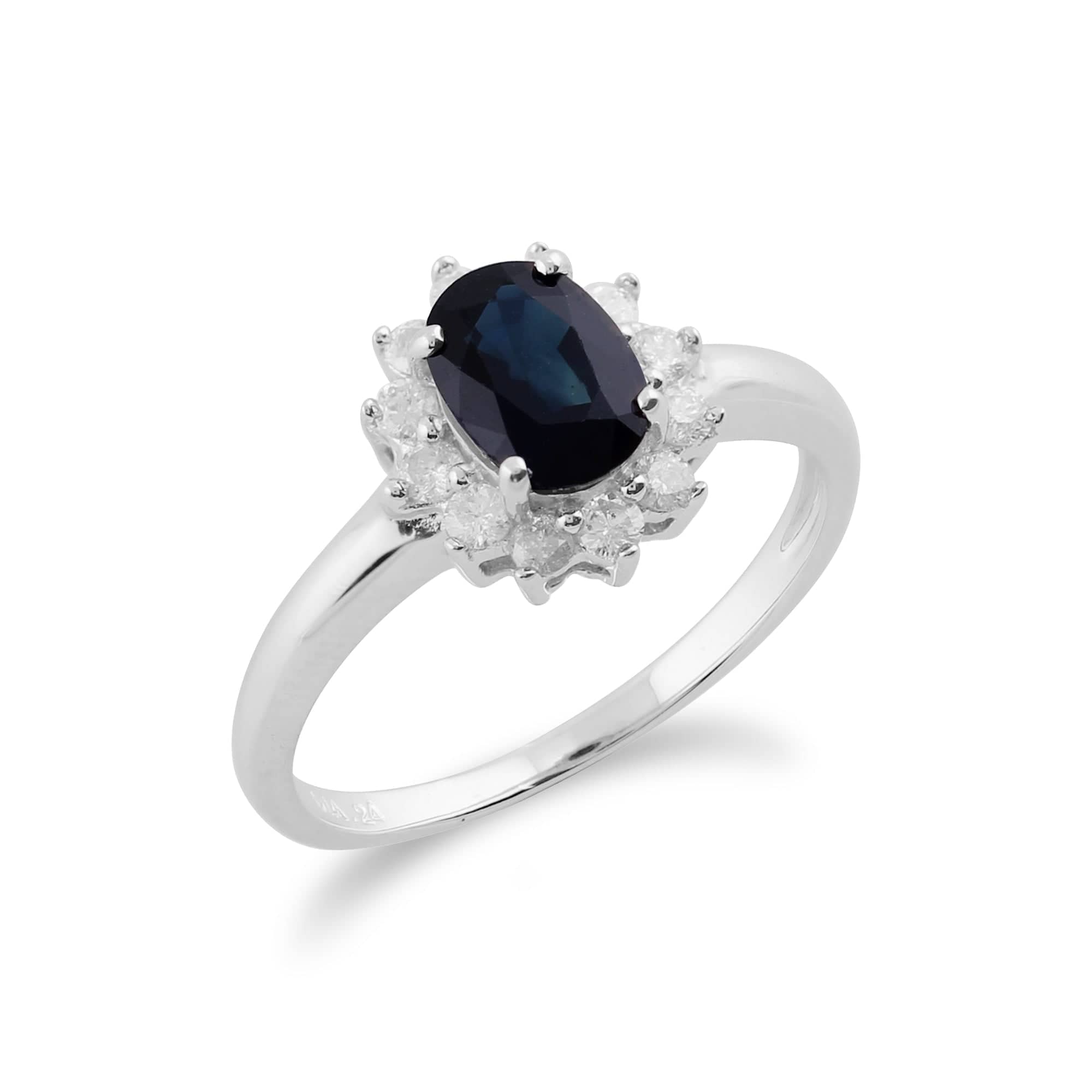 Classic Oval Sapphire & Diamond Cluster Ring in 9ct White Gold