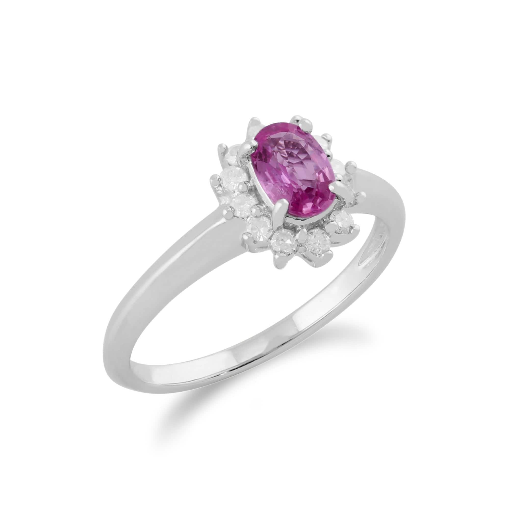 11924 Classic Oval Pink Sapphire & Diamond Cluster Ring in 9ct White Gold 2