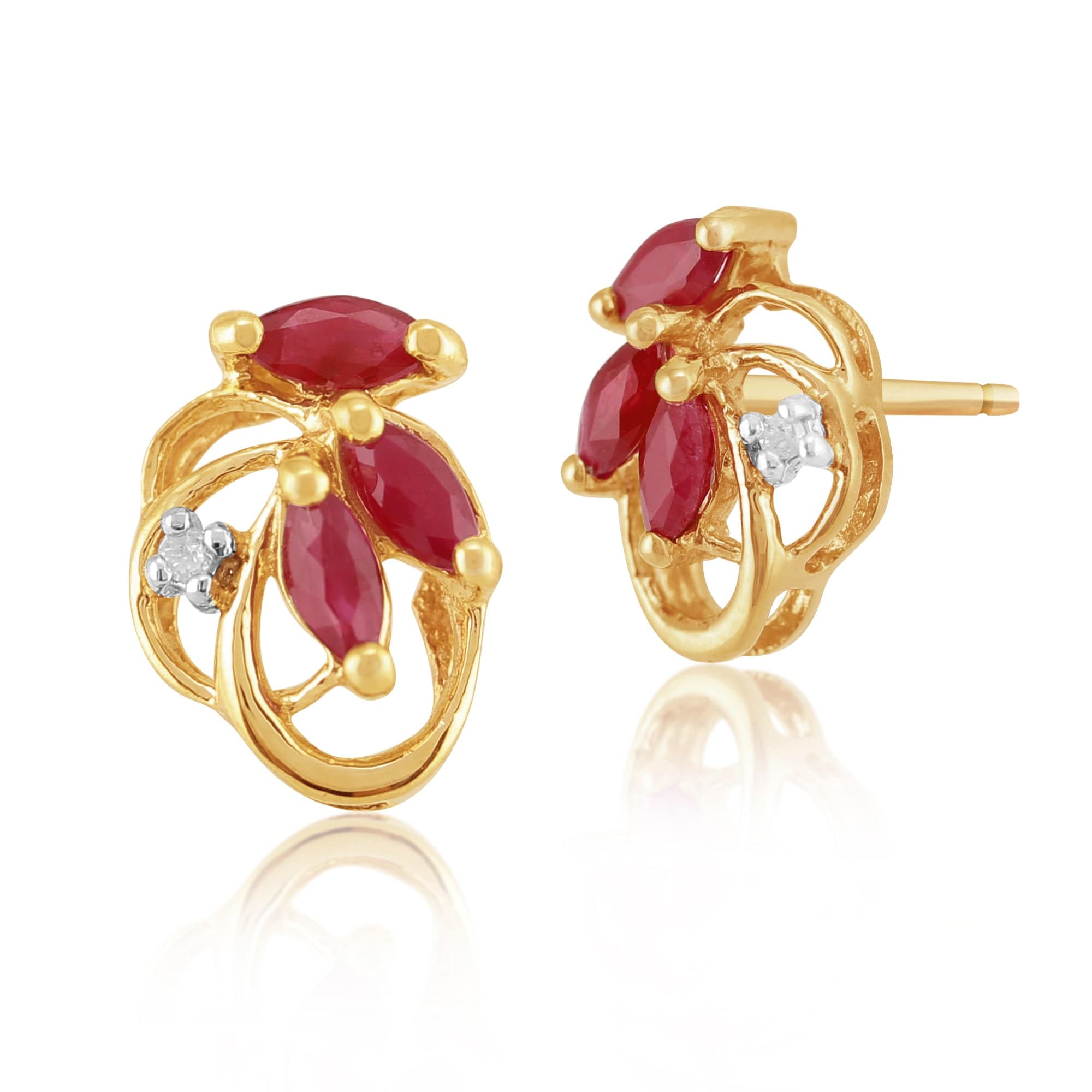 Art Nouveau Ruby & Diamond Leaf Stud Earrings & Pendant Set Image 2