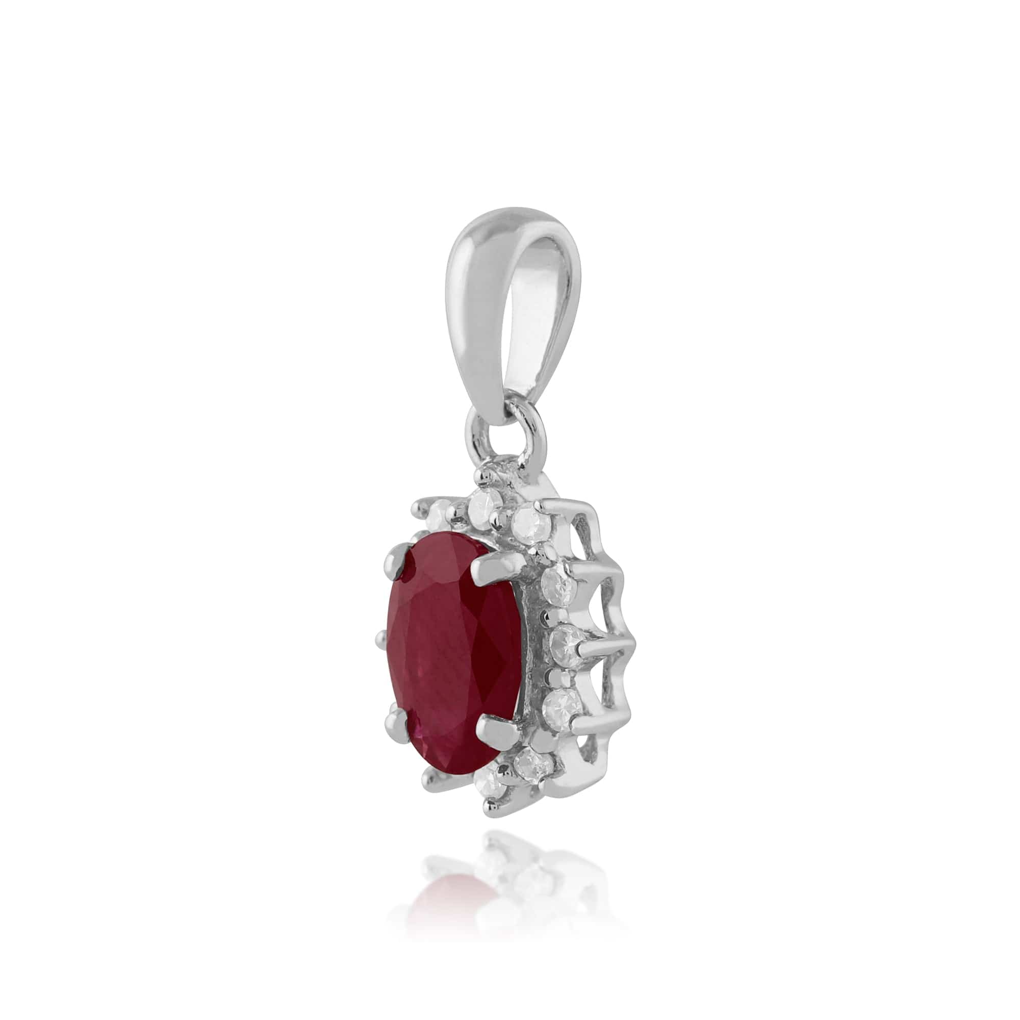 8613-7061 Classic Oval Ruby & Diamond Halo Stud Earrings & Pendant Set in 9ct White Gold 4