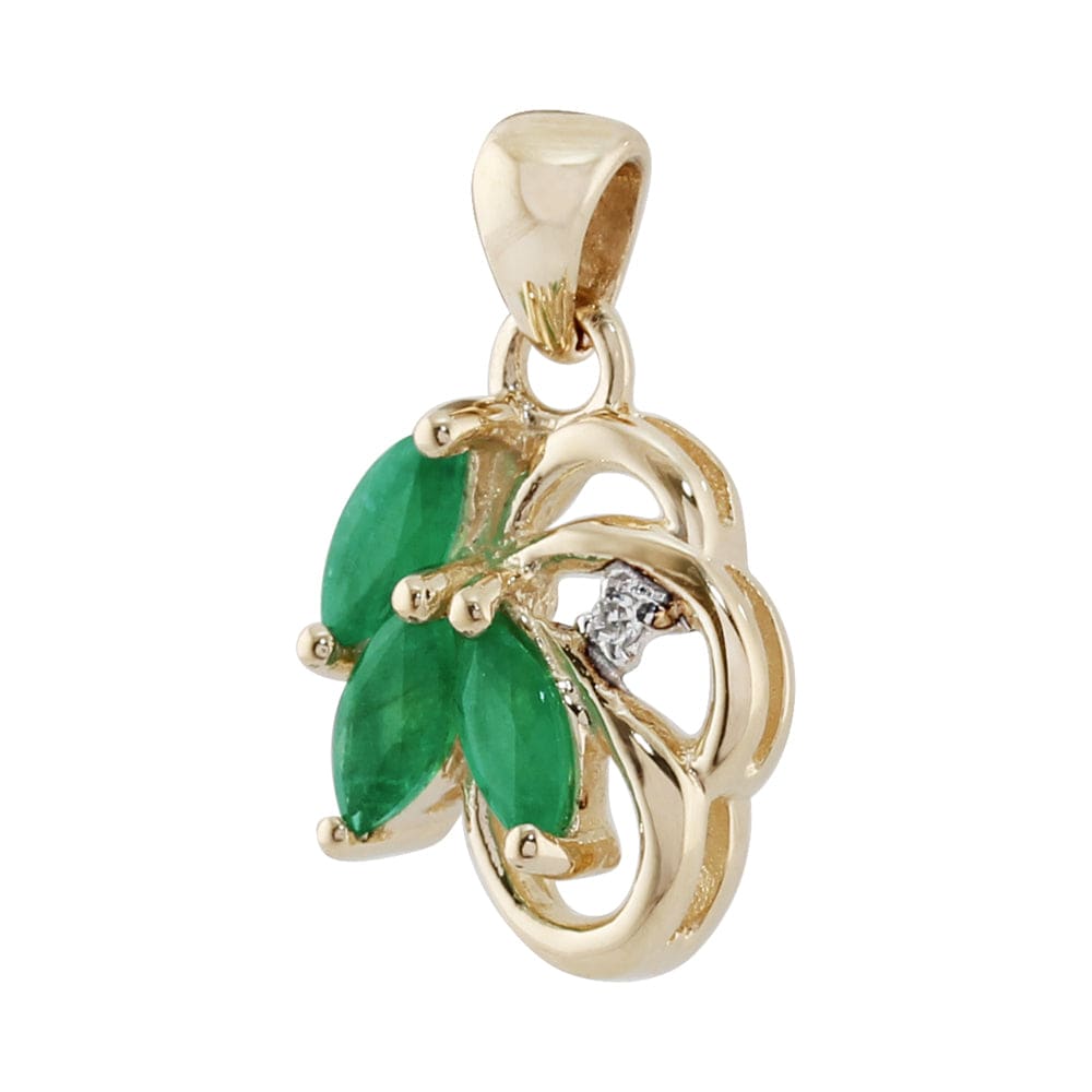 Art Nouveau Emerald & Diamond Leaf Stud Earrings & Pendant Set Image 5