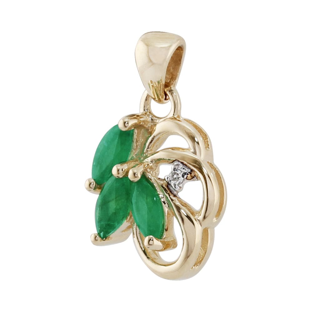 Floral Emerald & Diamond Pendant in 9ct Yellow Gold - Gemondo
