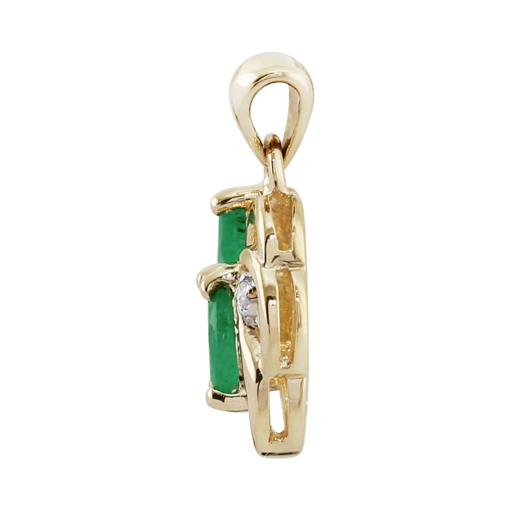 Art Nouveau Emerald & Diamond Leaf Stud Earrings & Pendant Set Image 6
