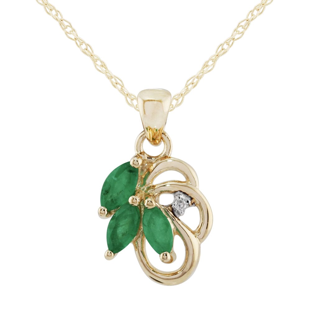 Floral Emerald & Diamond Pendant in 9ct Yellow Gold - Gemondo
