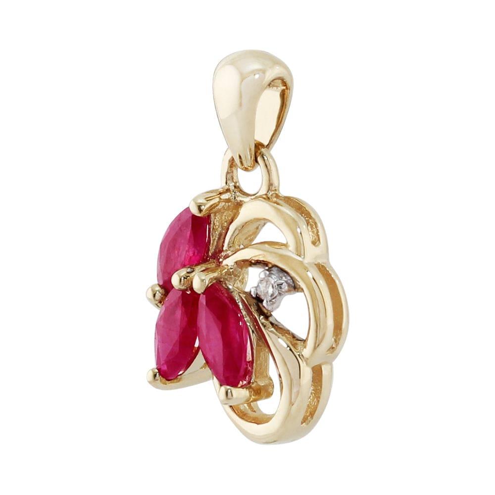 Floral Ruby & Diamond Pendant in 9ct Yellow Gold 1