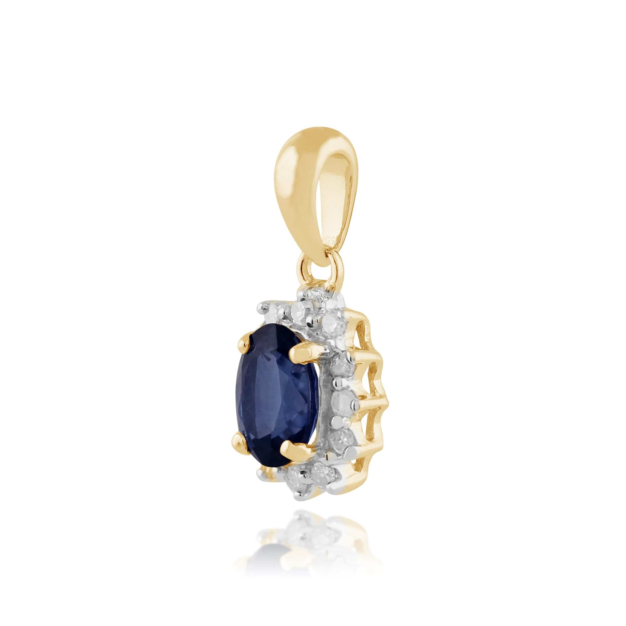 Classic Oval Sapphire & Diamond Cluster Pendant in 9ct Yellow Gold - Gemondo