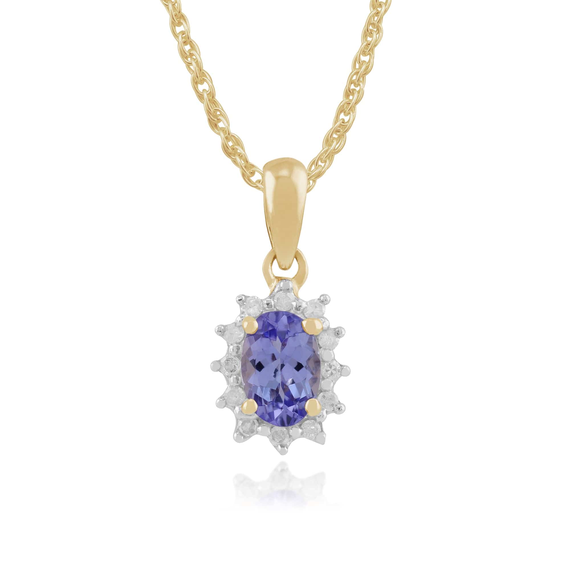 9ct Yellow Gold 0.43ct Tanzanite & Diamond Oval Cluster Pendant on Chain Image