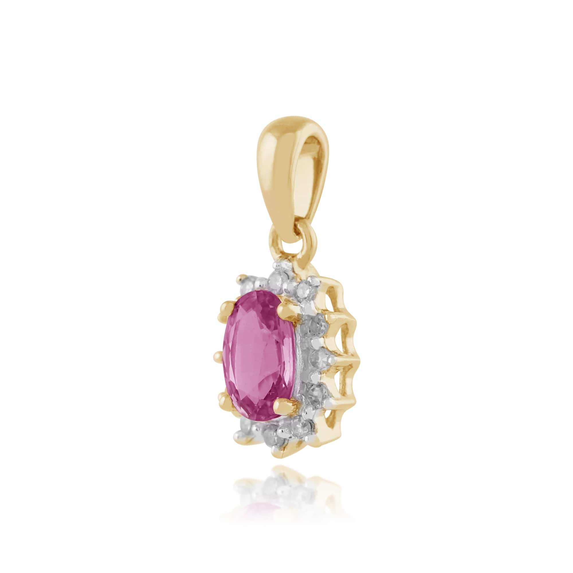 Classic Oval Pink Sapphire & Diamond Cluster Pendant in 9ct Yellow Gold - Gemondo