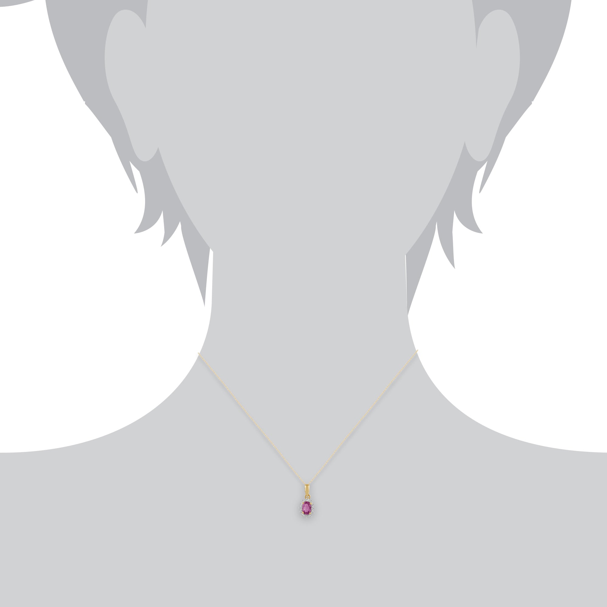 Classic Oval Pink Sapphire & Diamond Cluster Pendant in 9ct Yellow Gold - Gemondo