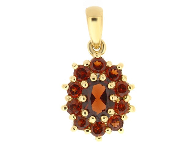 9ct Yellow Gold 1.44ct Mozambique Garnet Oval Cluster Pendant on Chain Image