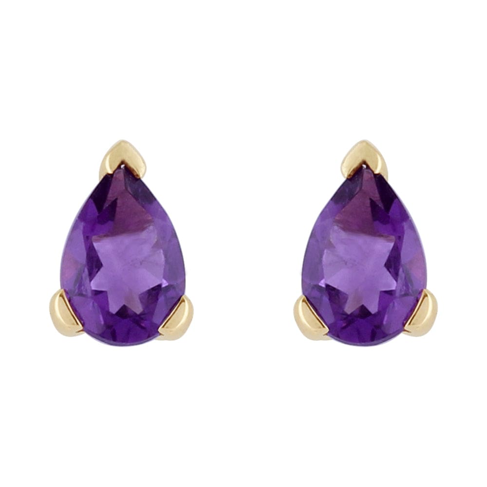 Classic Pear Amethyst Stud Earrings 9ct Yellow Gold