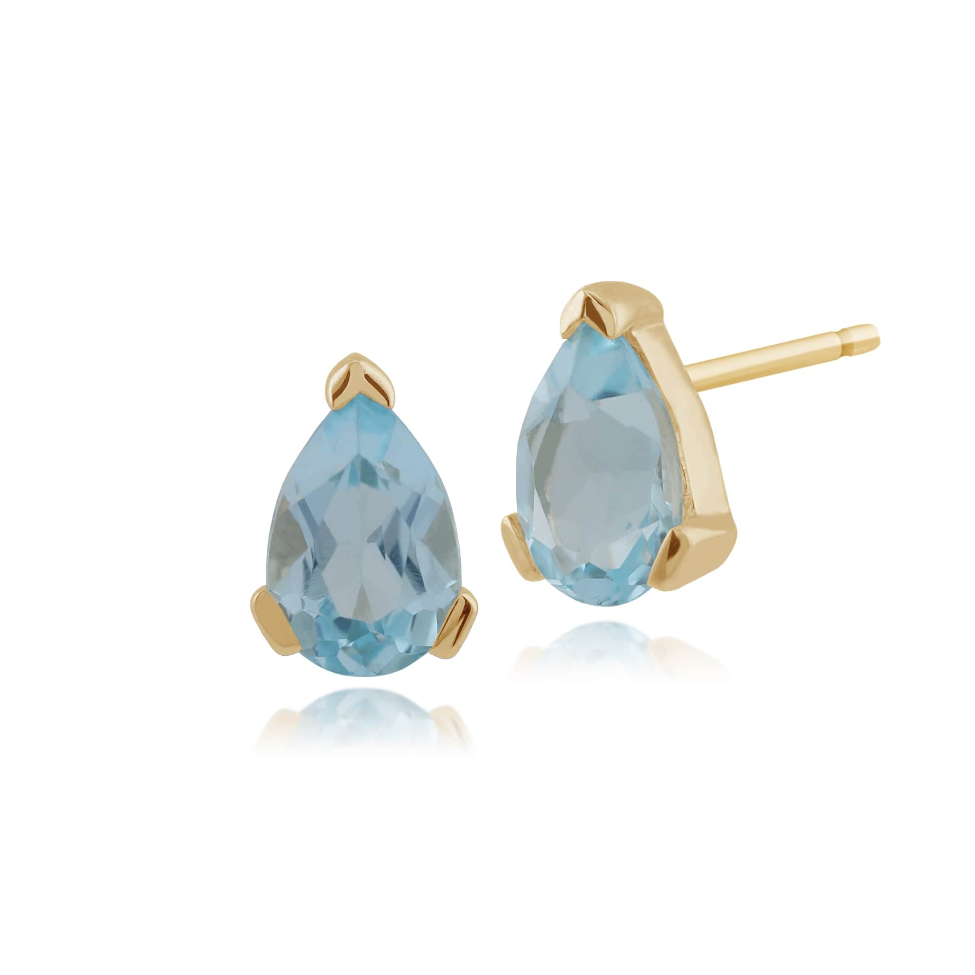 Classic Pear Blue Topaz Stud Earrings in 9ct Yellow Gold 6.5x4mm - Gemondo