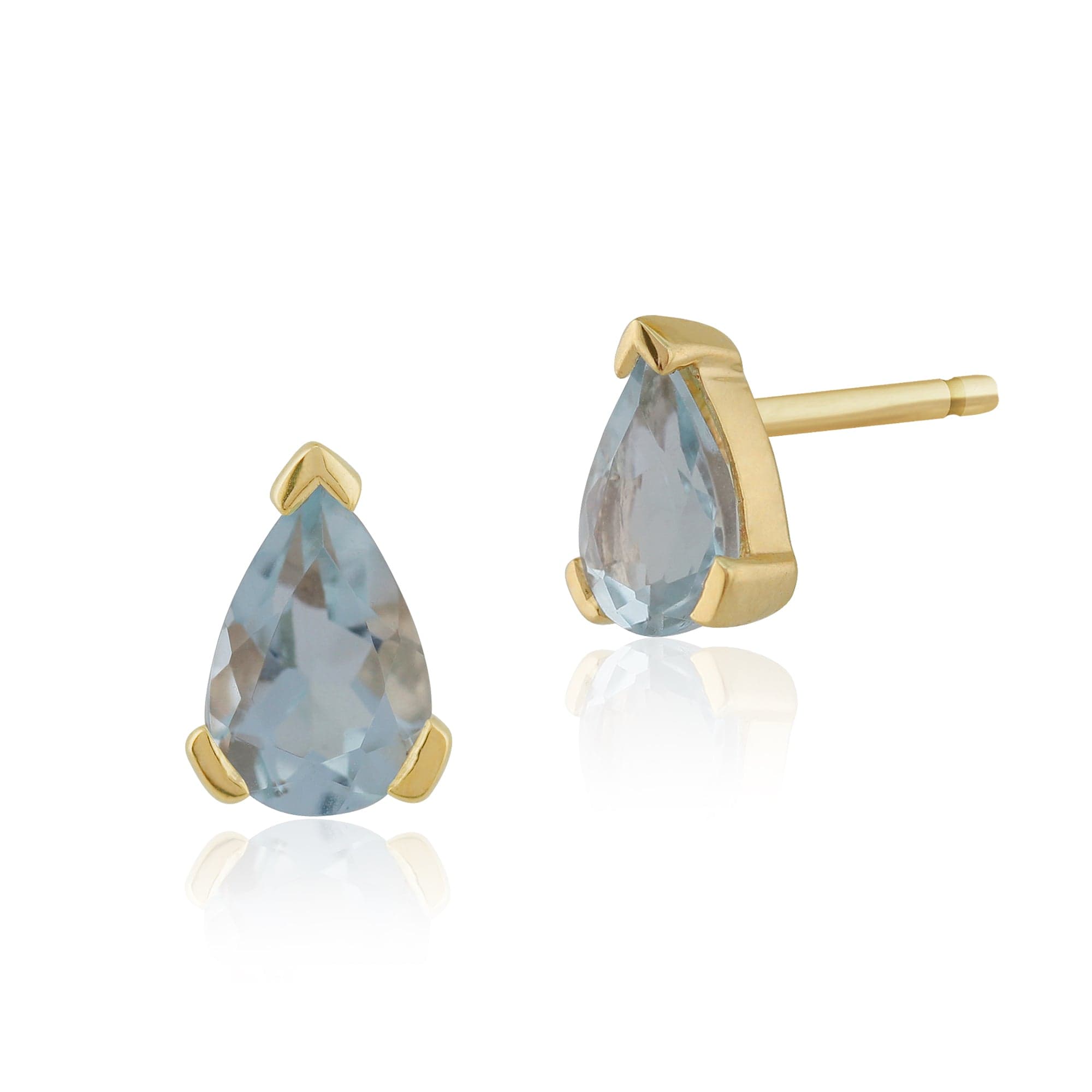 Classic Pear Aquamarine Stud Earrings in 9ct Yellow Gold - Gemondo