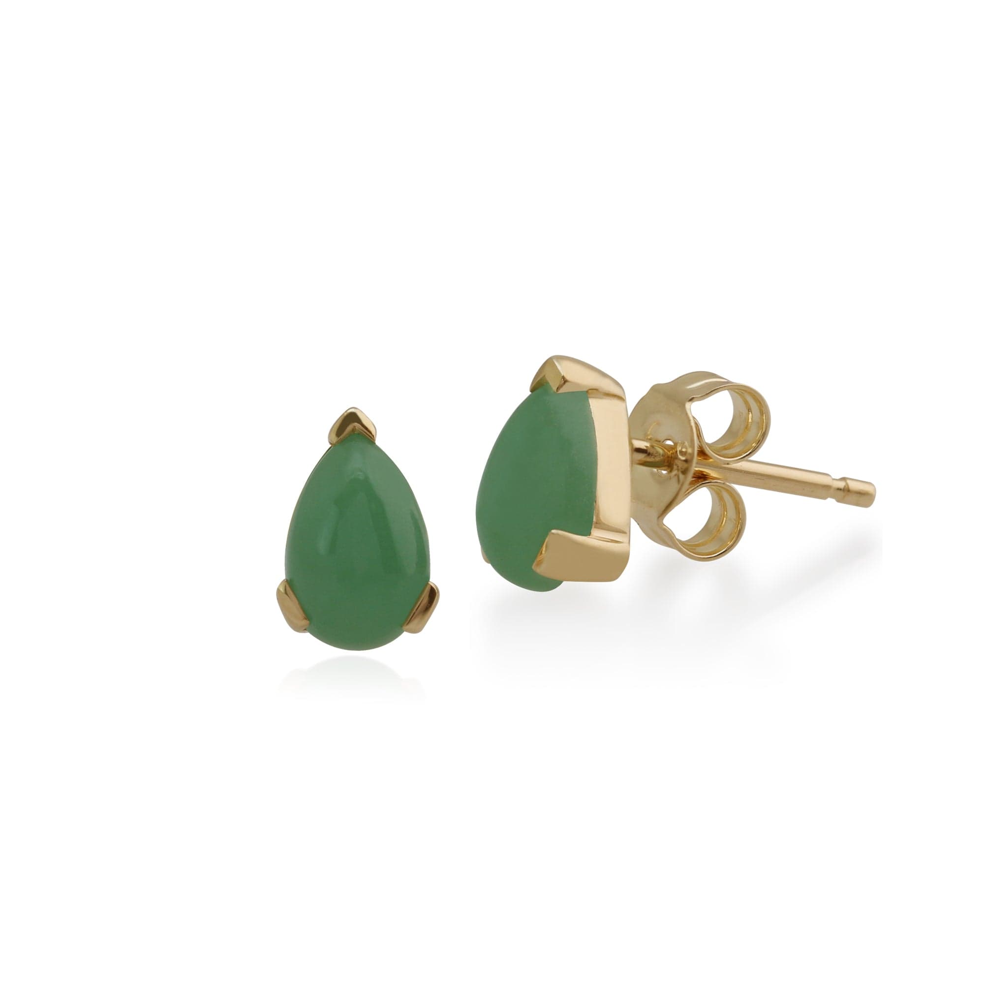 Classic Pear Green Jade Stud Earrings in 9ct Yellow Gold - Gemondo