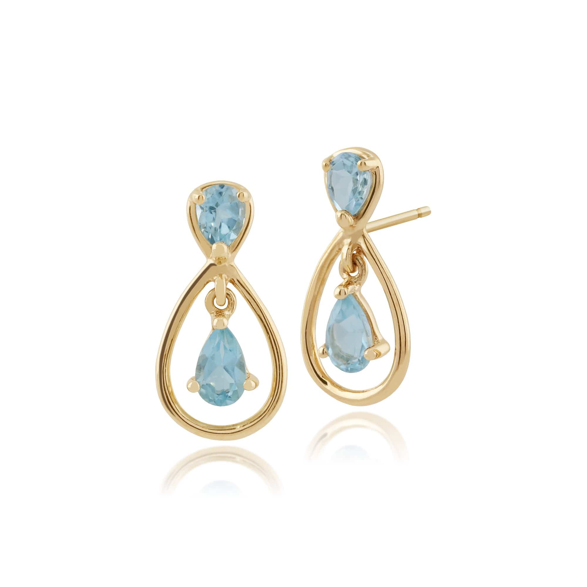 Classic Pear Blue Topaz Drop Earrings in 9ct Yellow Gold - Gemondo