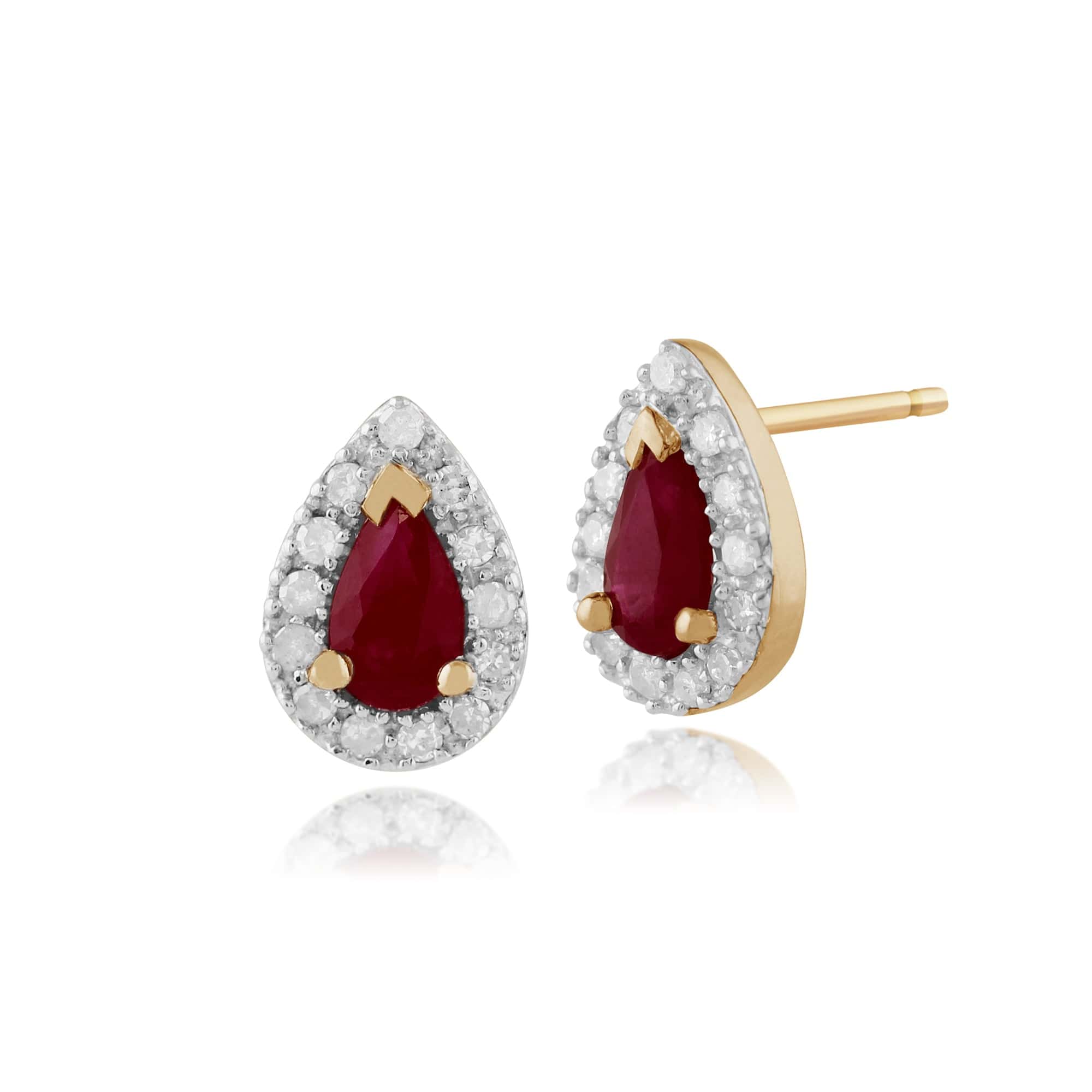 Classic Ruby & Diamond Halo Stud Earrings & Ring Set Image 2