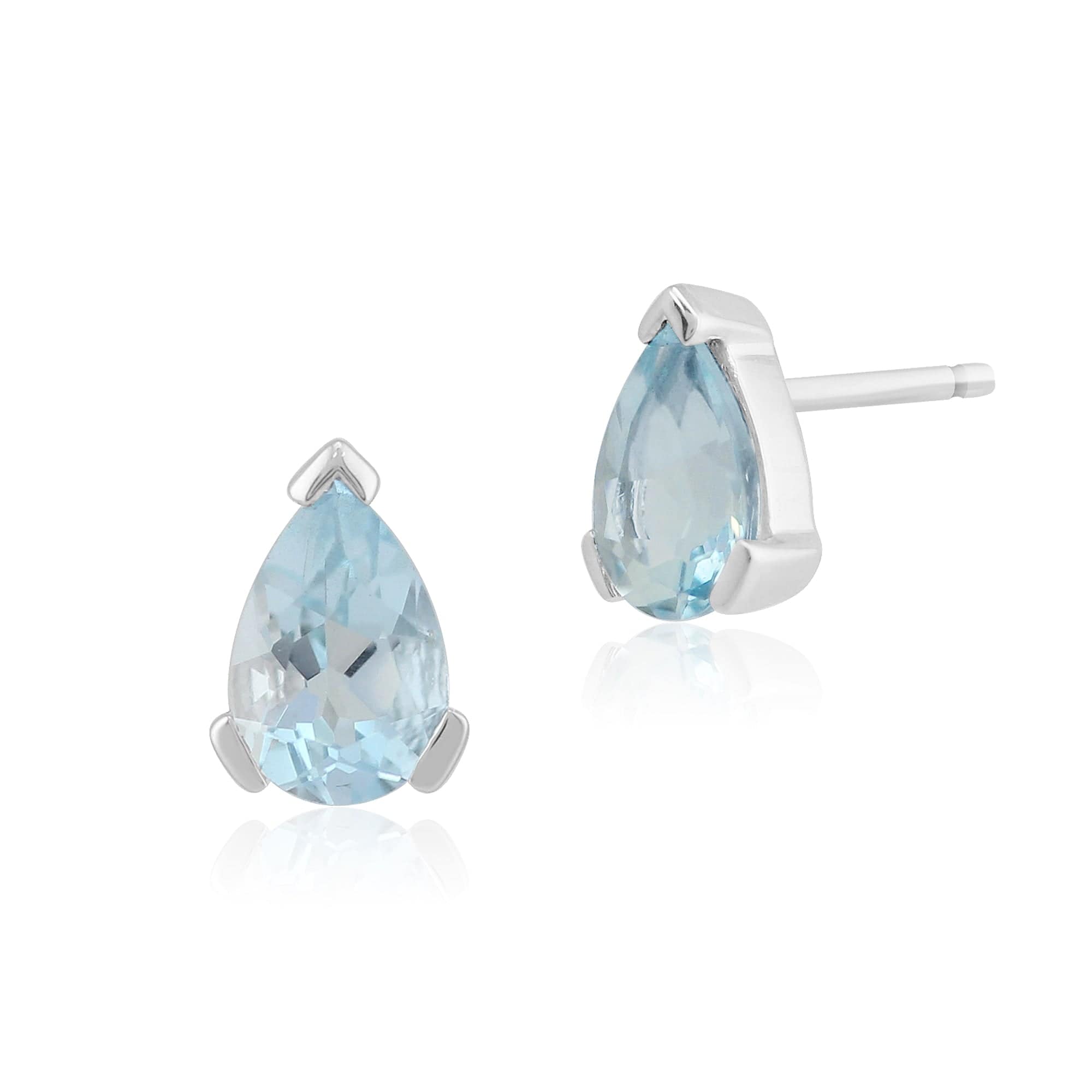 Classic Pear Aquamarine Stud Earrings in 9ct White Gold 6.5x4mm - Gemondo