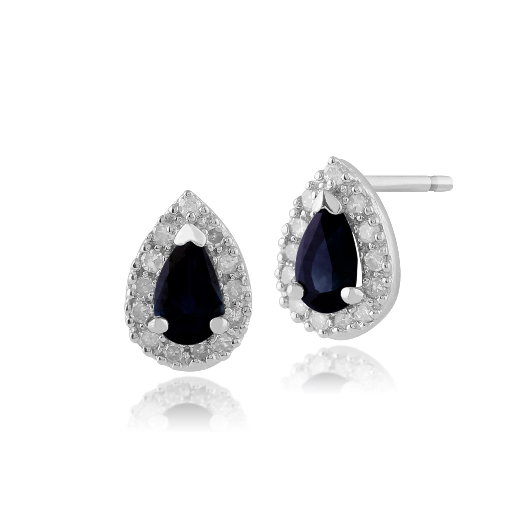 Classic Sapphire & Diamond Halo Stud Earrings & Ring Set Image 2