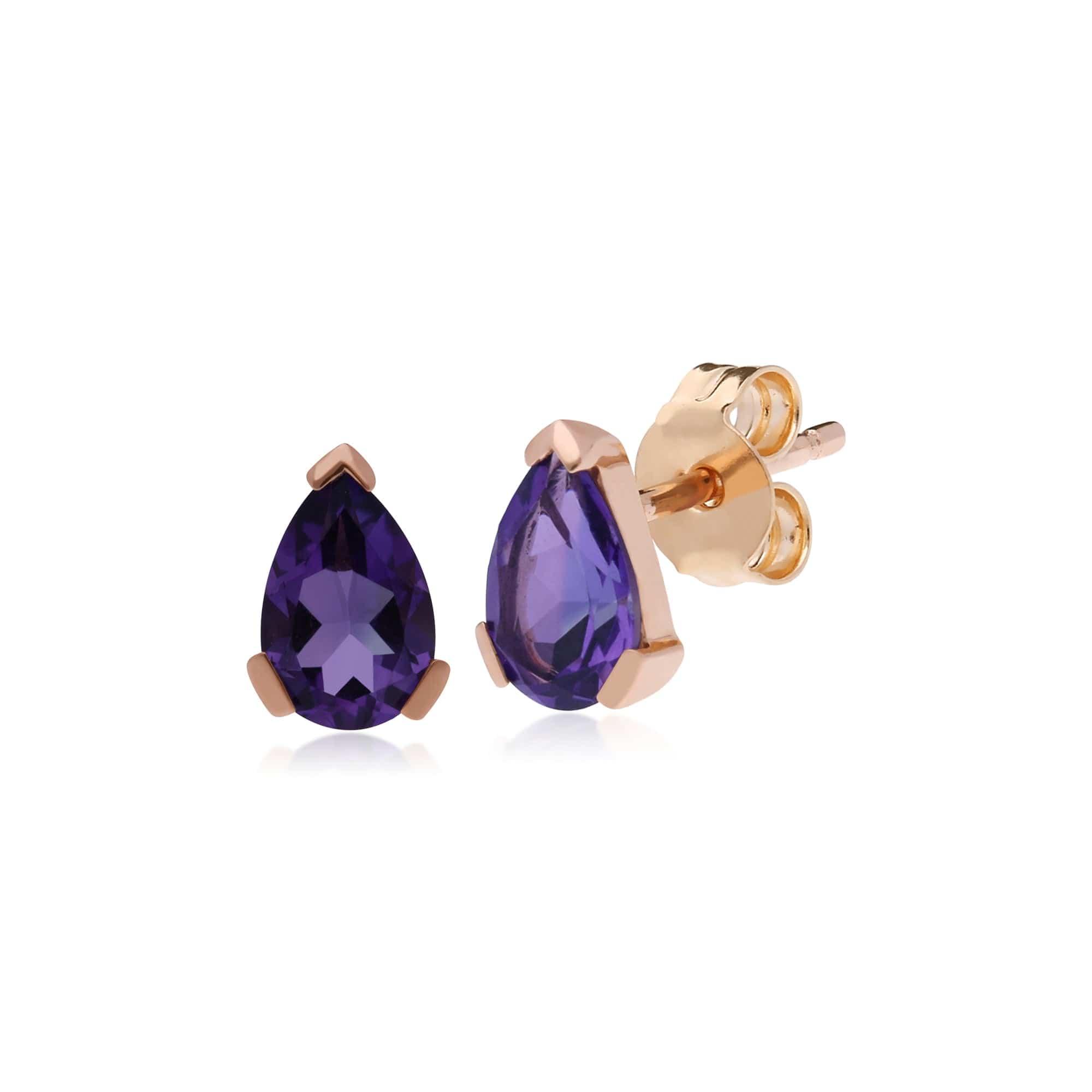 123E087701925 Gemondo 9ct Rose Gold 3 Claw Amethyst Classic Pear Stud Earrings 1