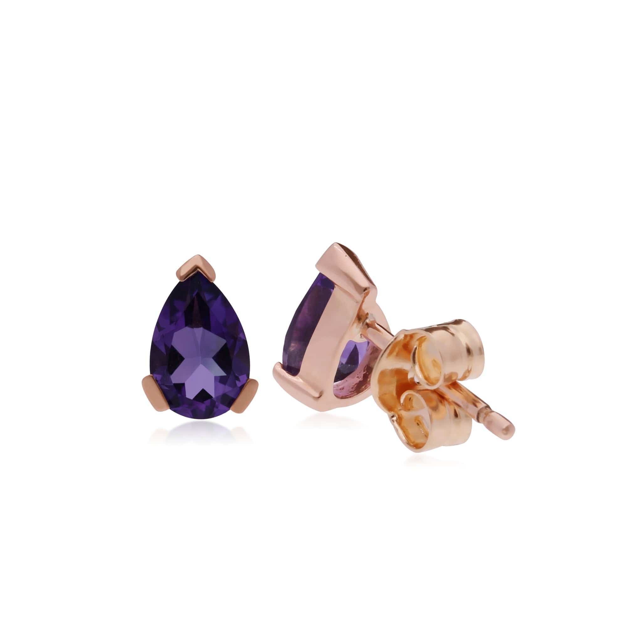 Gemondo 9ct Rose Gold 3 Claw Amethyst Classic Pear Stud Earrings - Gemondo