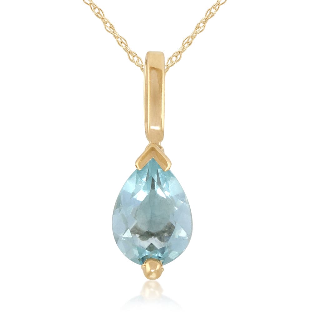 Classic Pear Aquamarine Pendant 9ct Yellow Gold