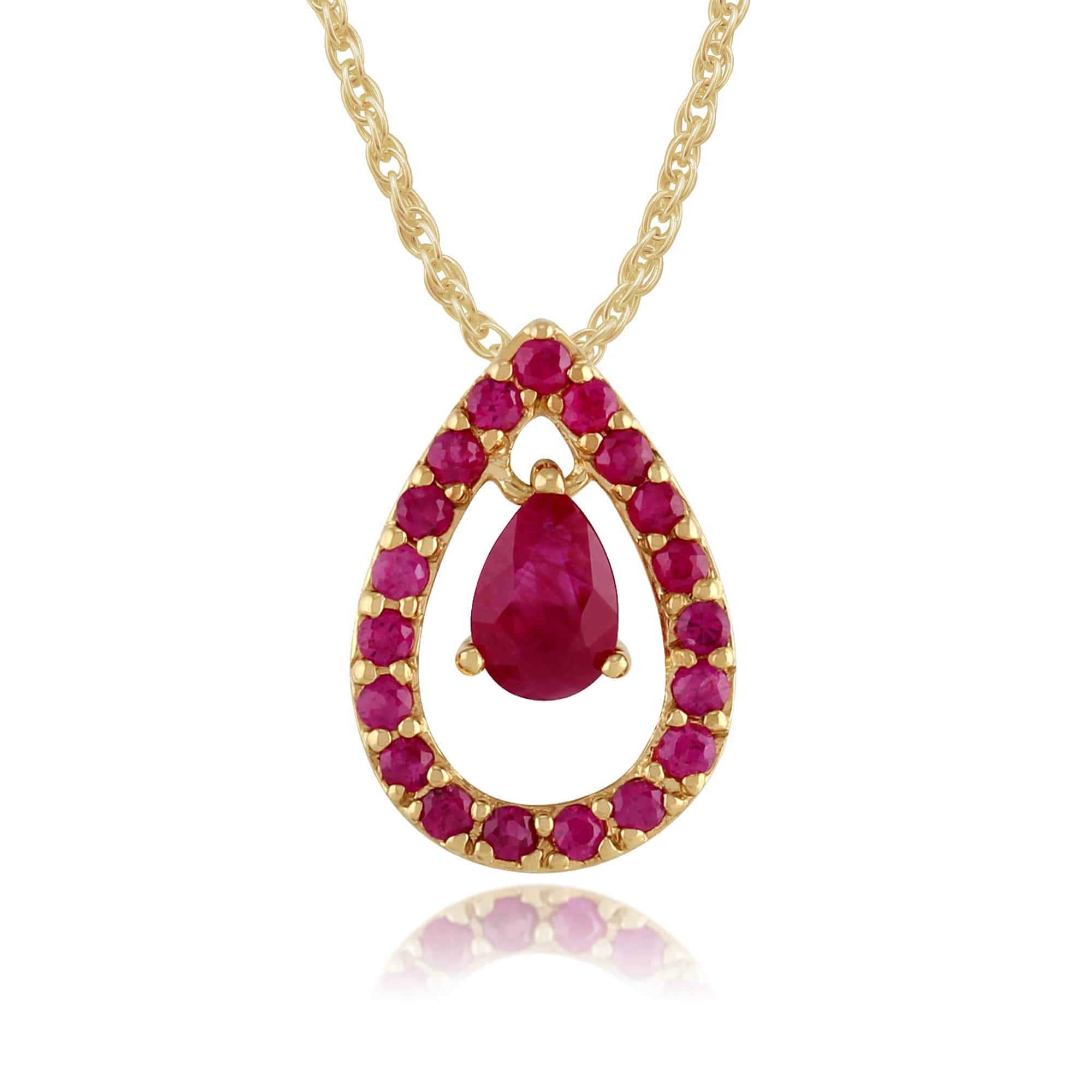 9ct Yellow Gold 0.74ct Natural Ruby Pear Design Pendant on Chain Image